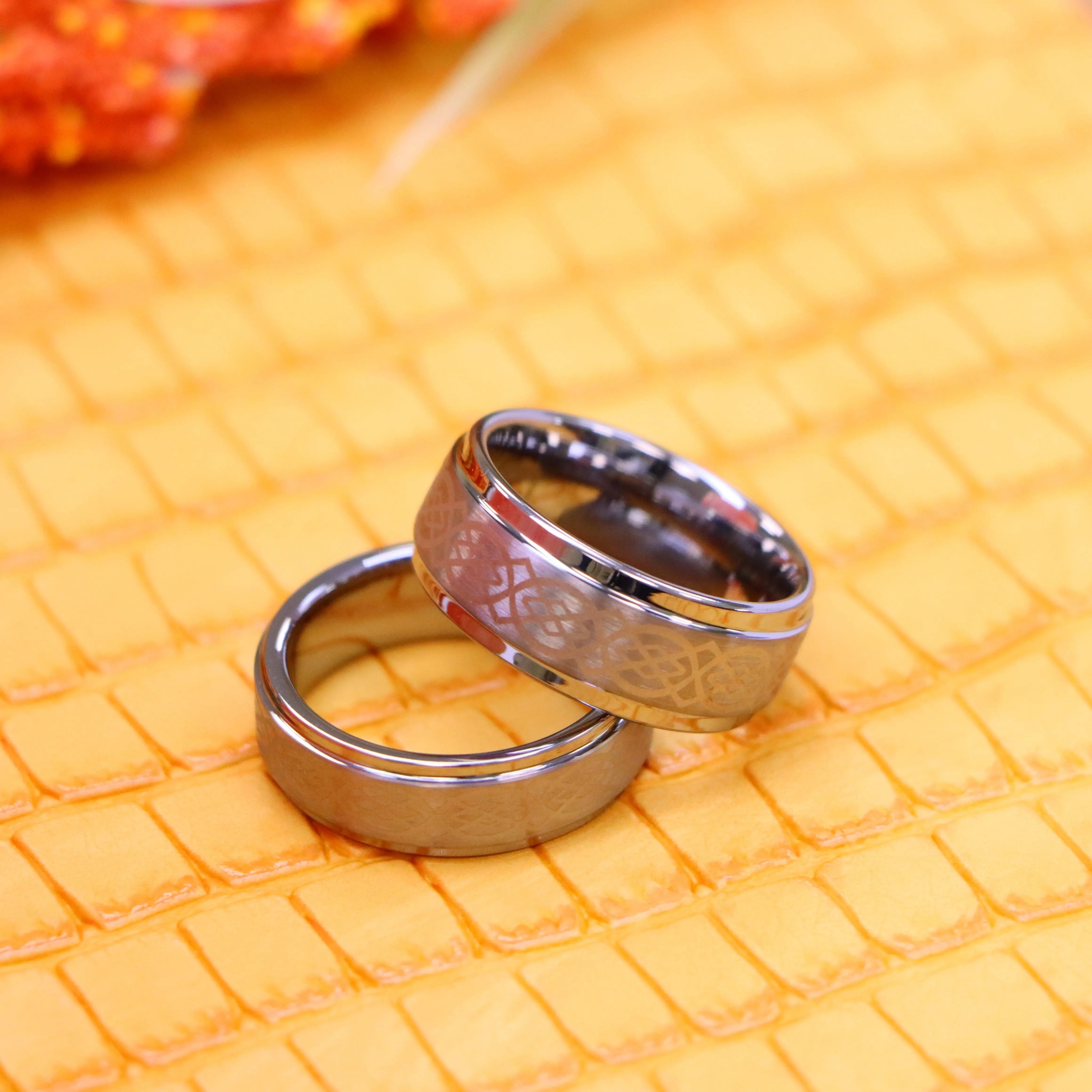 Brushed Center Laser Engraved Celtic Pattern Tungsten Ring - Labhu USA