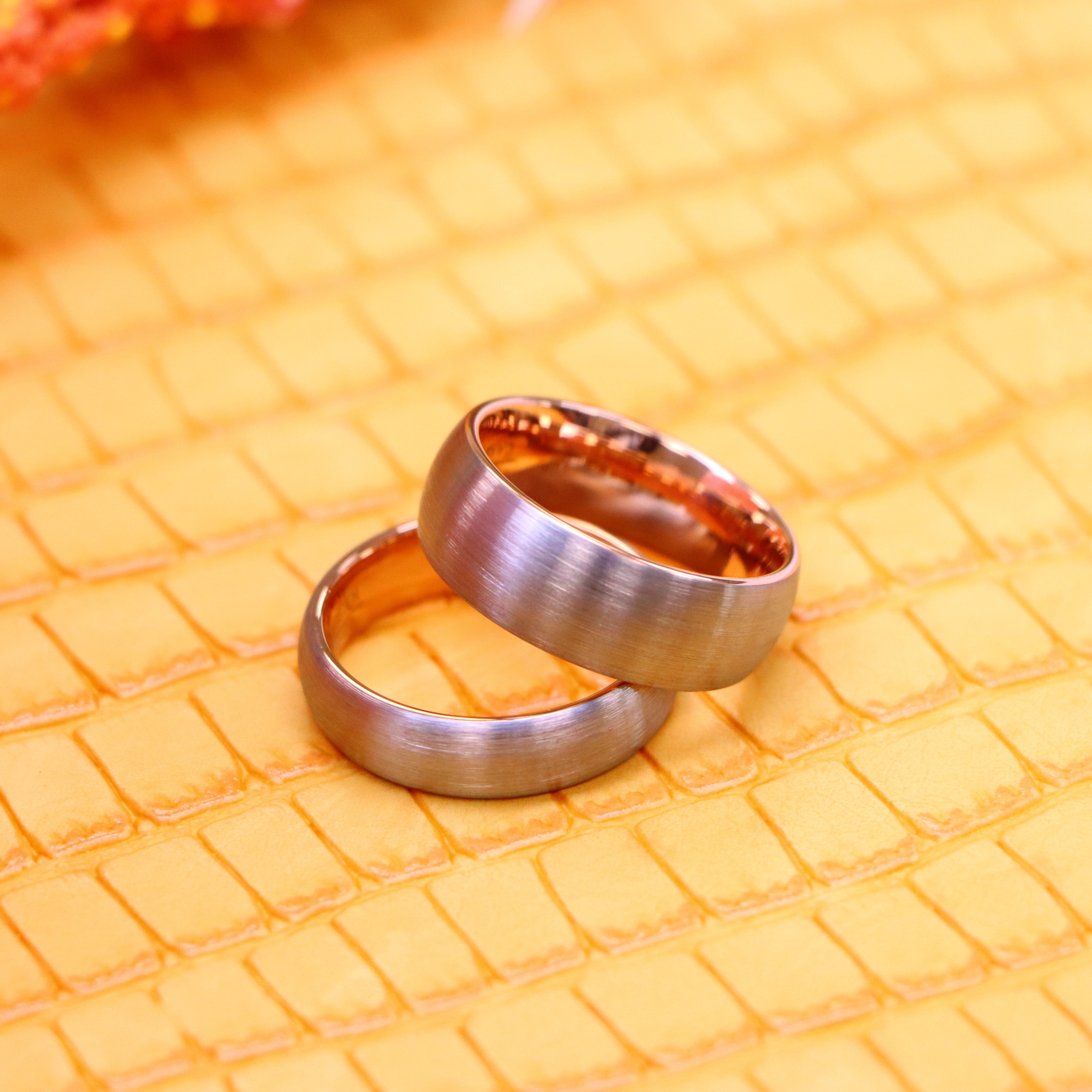Domed Rose Gold IP Plated Inside & Gun Metal Brushed Center Tungsten Ring - Labhu USA