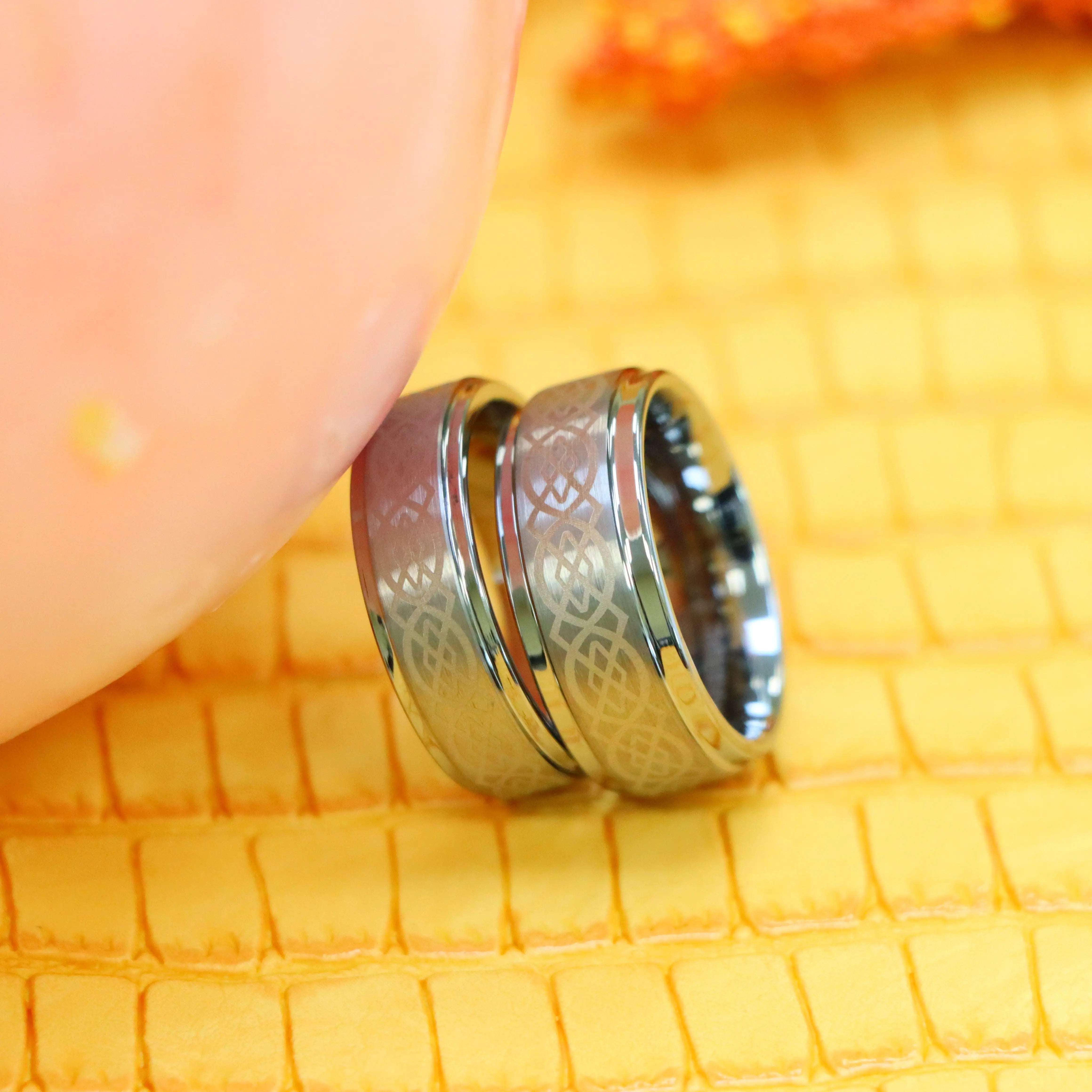 Brushed Center Laser Engraved Celtic Pattern Tungsten Ring - Labhu USA