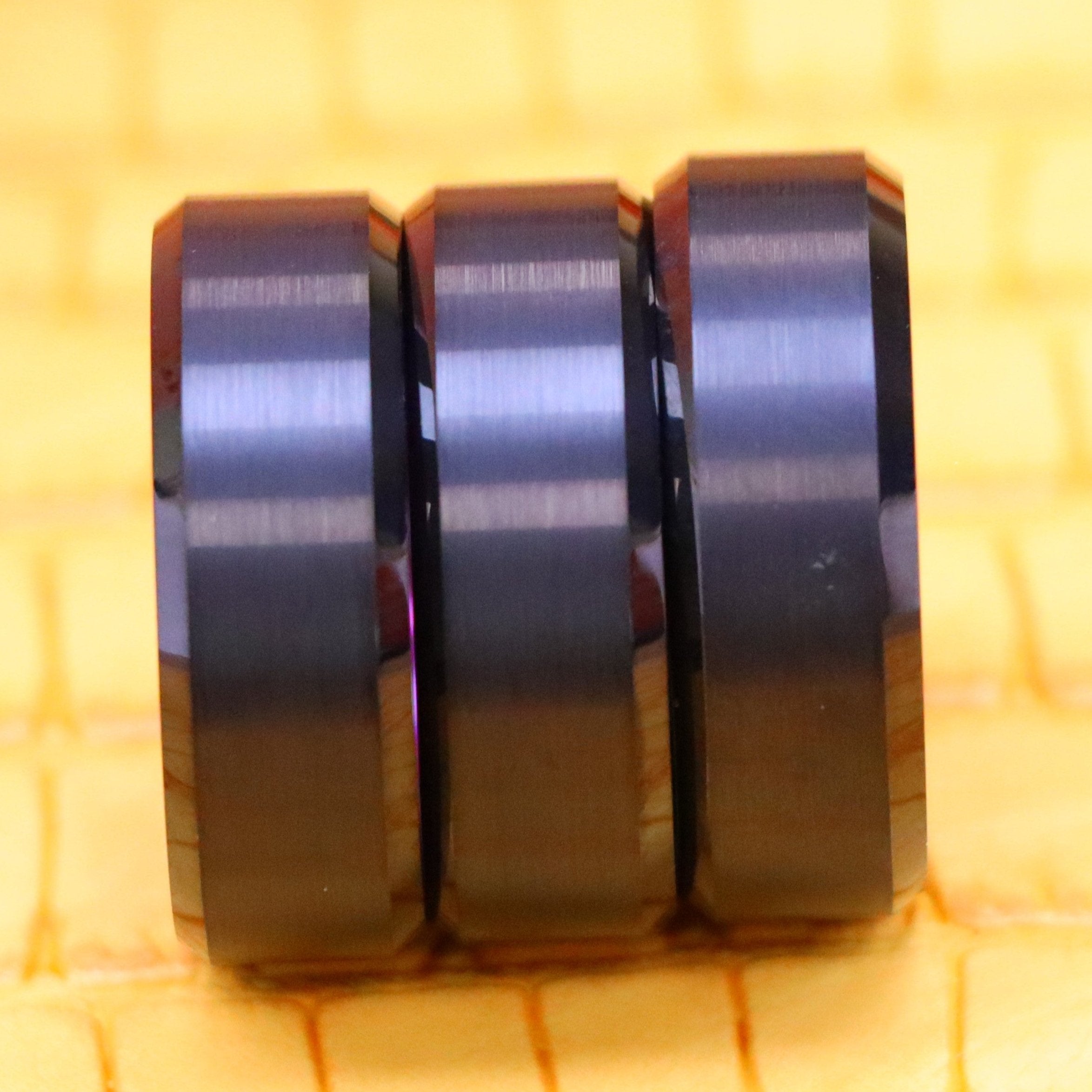 8mm Black Plated Beveled Edge with RED/GREEN/PURPLE Anodized Aluminum Sleeve Tungsten Ring - Labhu USA