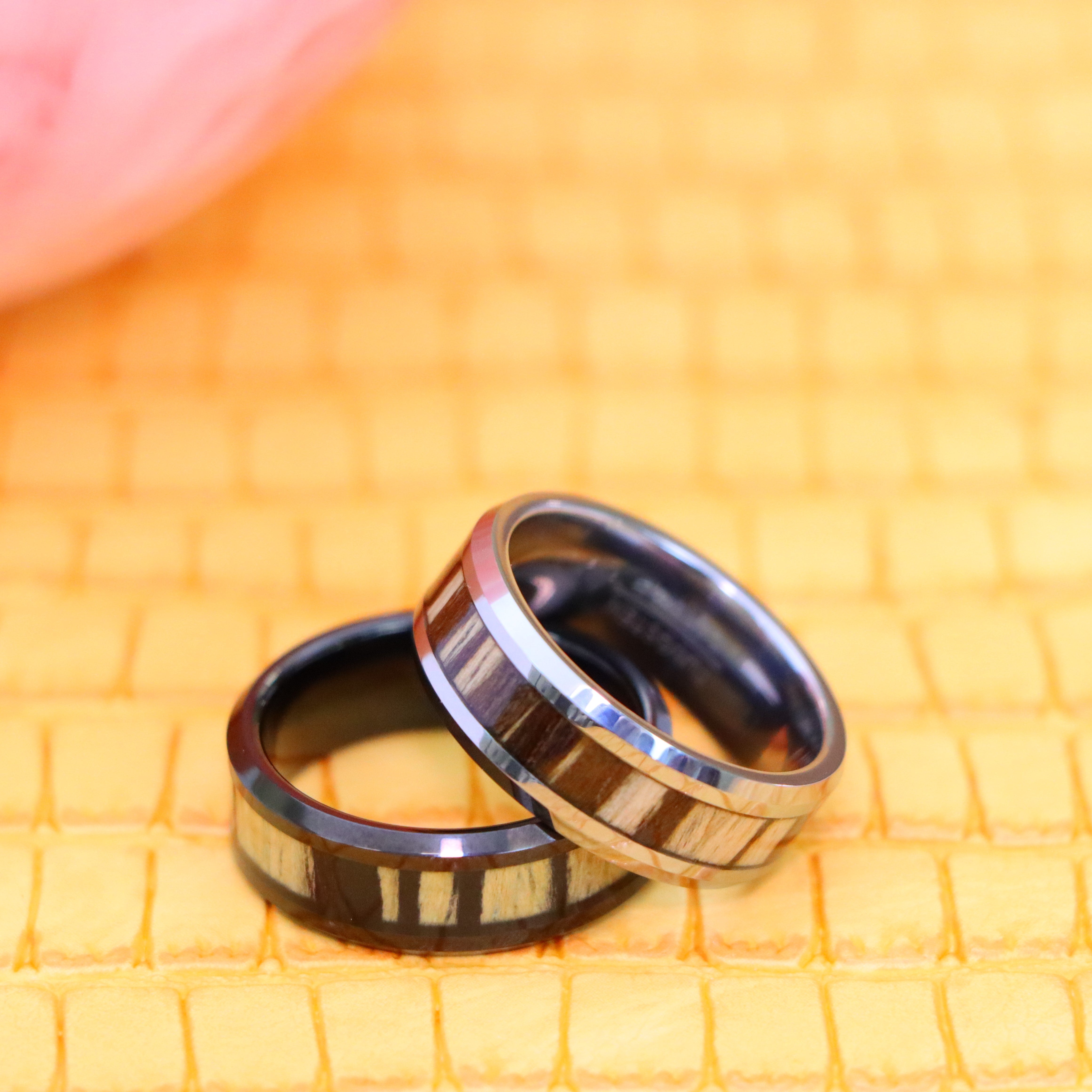8mm Black IP Plated Zebra Wood Inlay Tungsten Ring - Men's Tungsten Jewelry Labhu USA