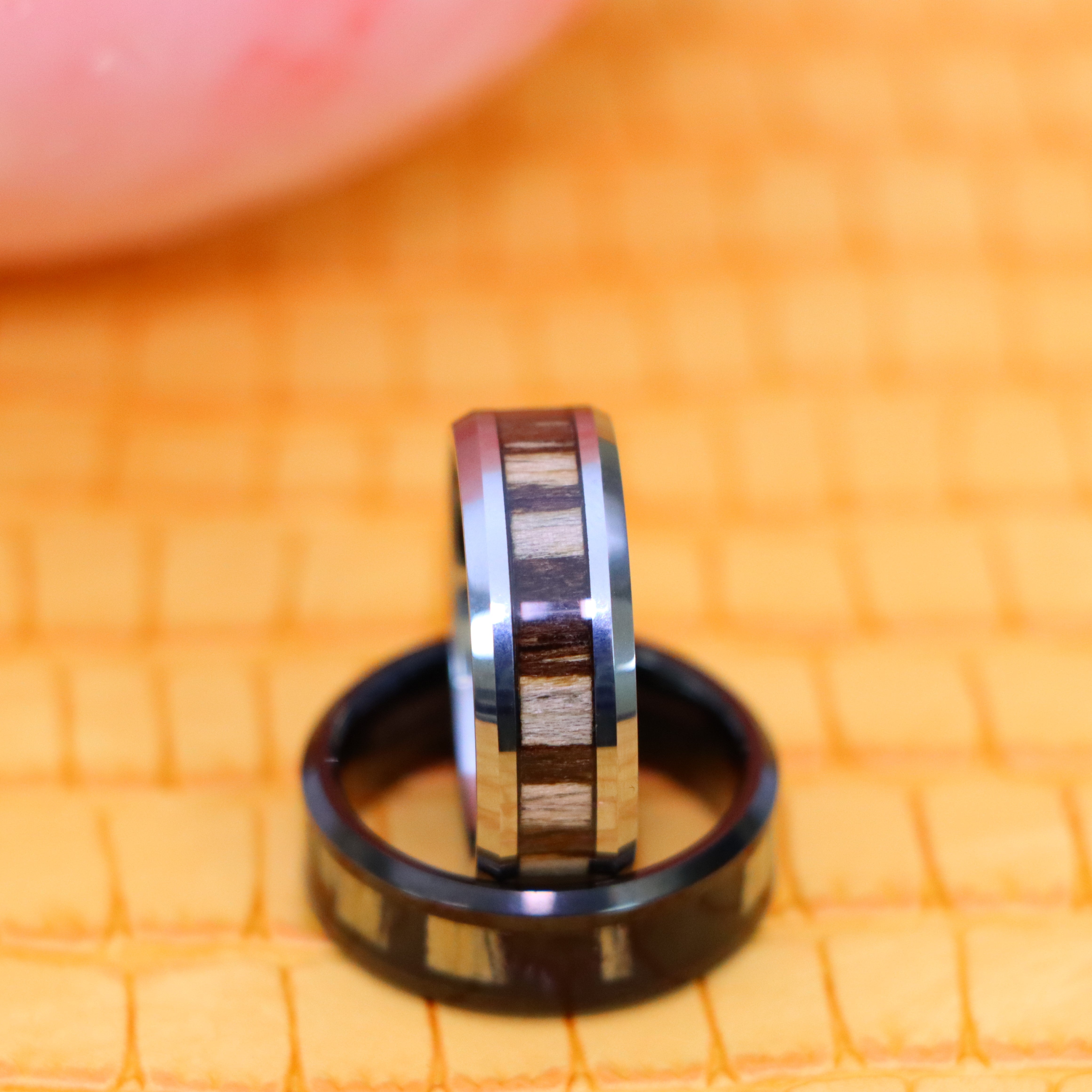 8mm Black IP Plated Zebra Wood Inlay Tungsten Ring - Men's Tungsten Jewelry Labhu USA