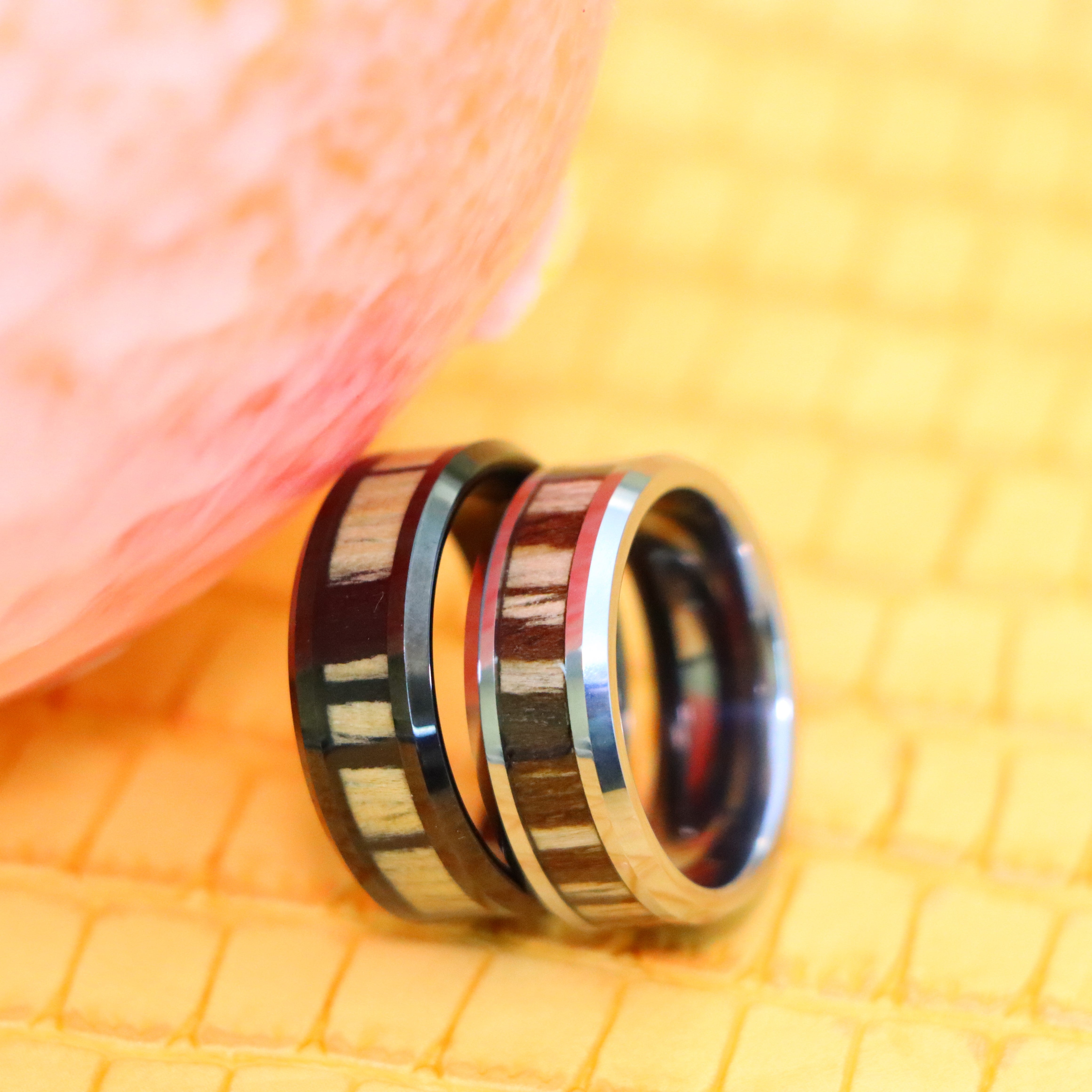 8mm Black IP Plated Zebra Wood Inlay Tungsten Ring - Men's Tungsten Jewelry Labhu USA