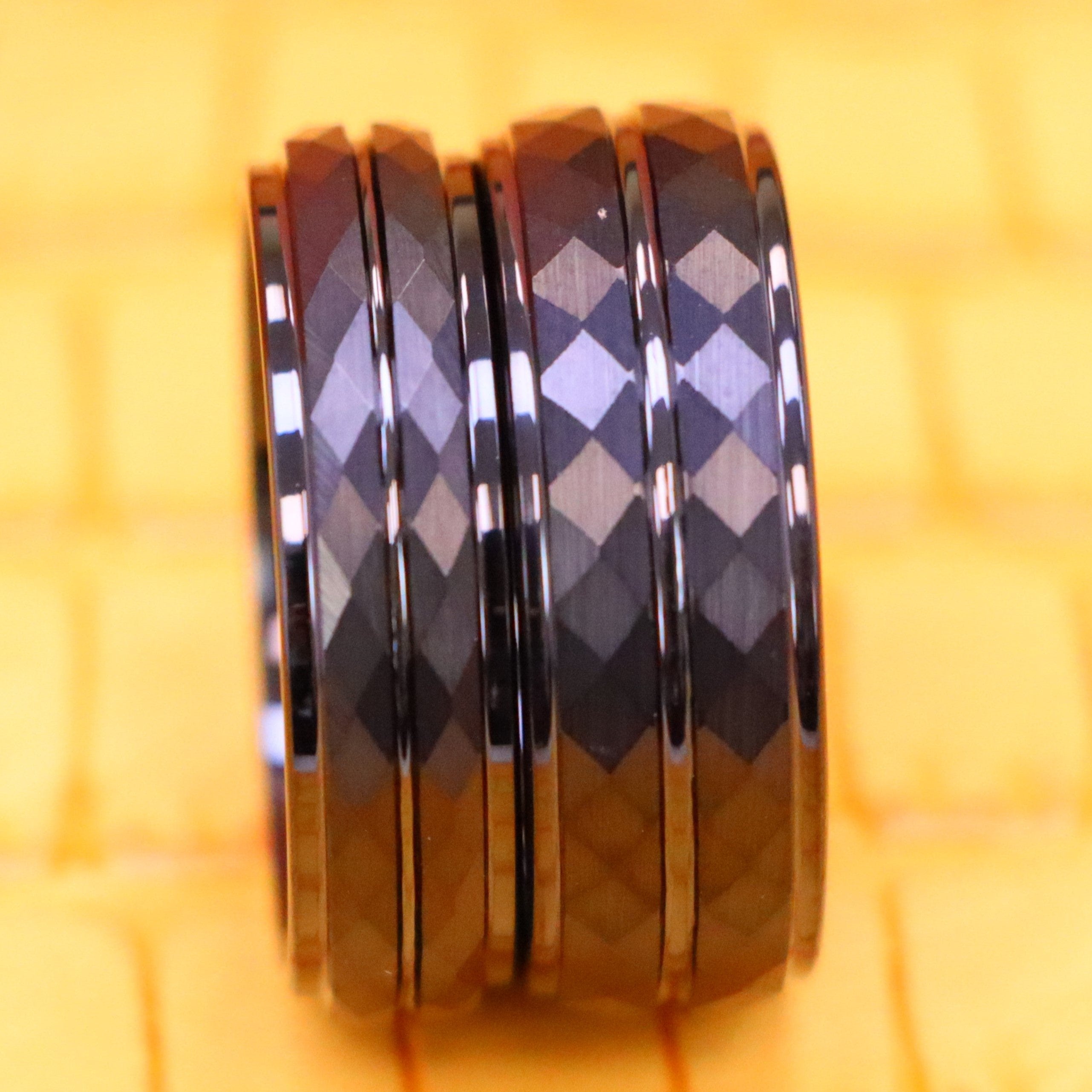Black IP Diamond-Faceted Finish with Center Groove Tungsten Ring - Labhu USA