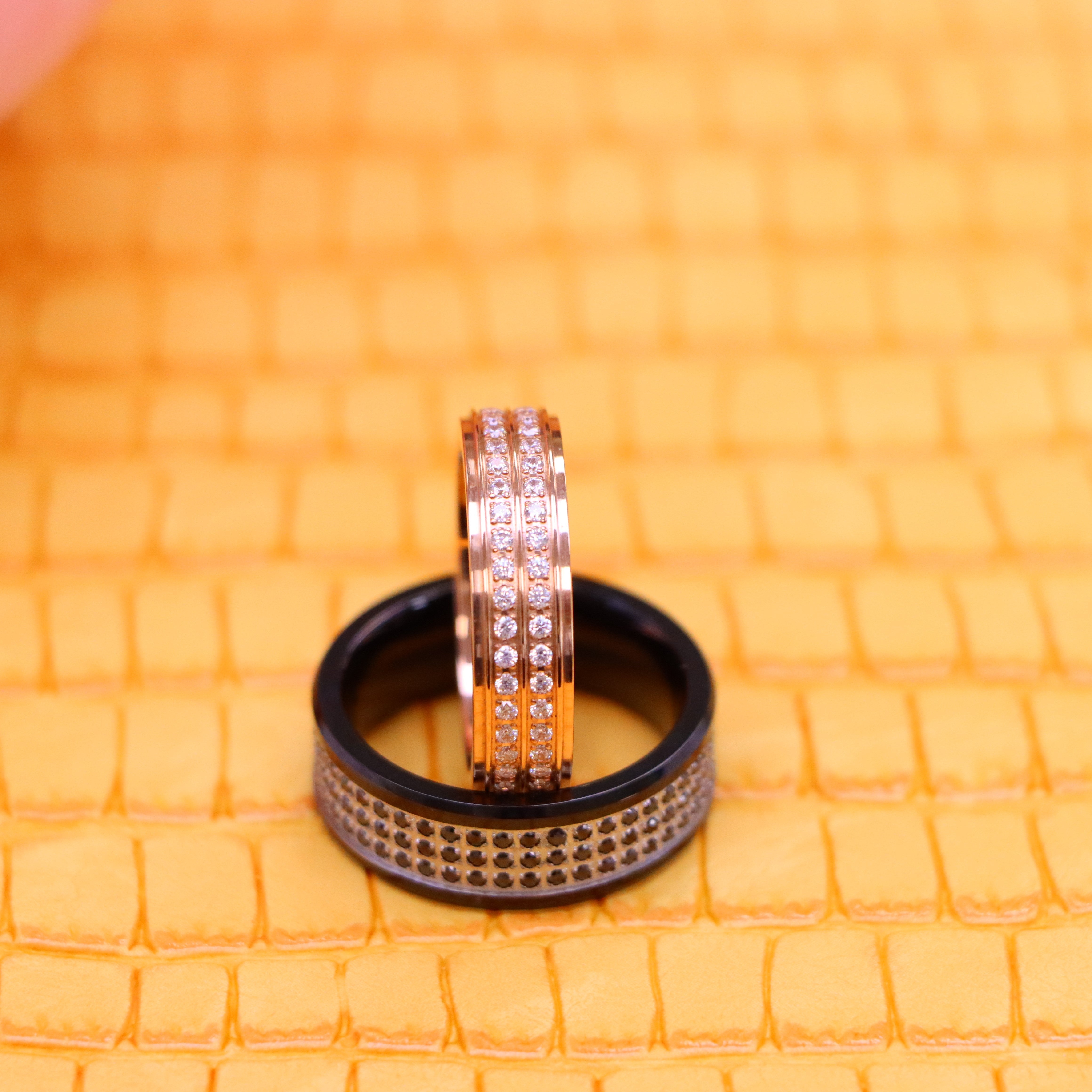 Titanium Rose IP Plated Full Eternity White CZ Titanium Ring - Women's Jewelry, Black IP Plated 3-Rows Black CZ Eternity Tungsten Ring - Men's Jewelry Labhu USA
