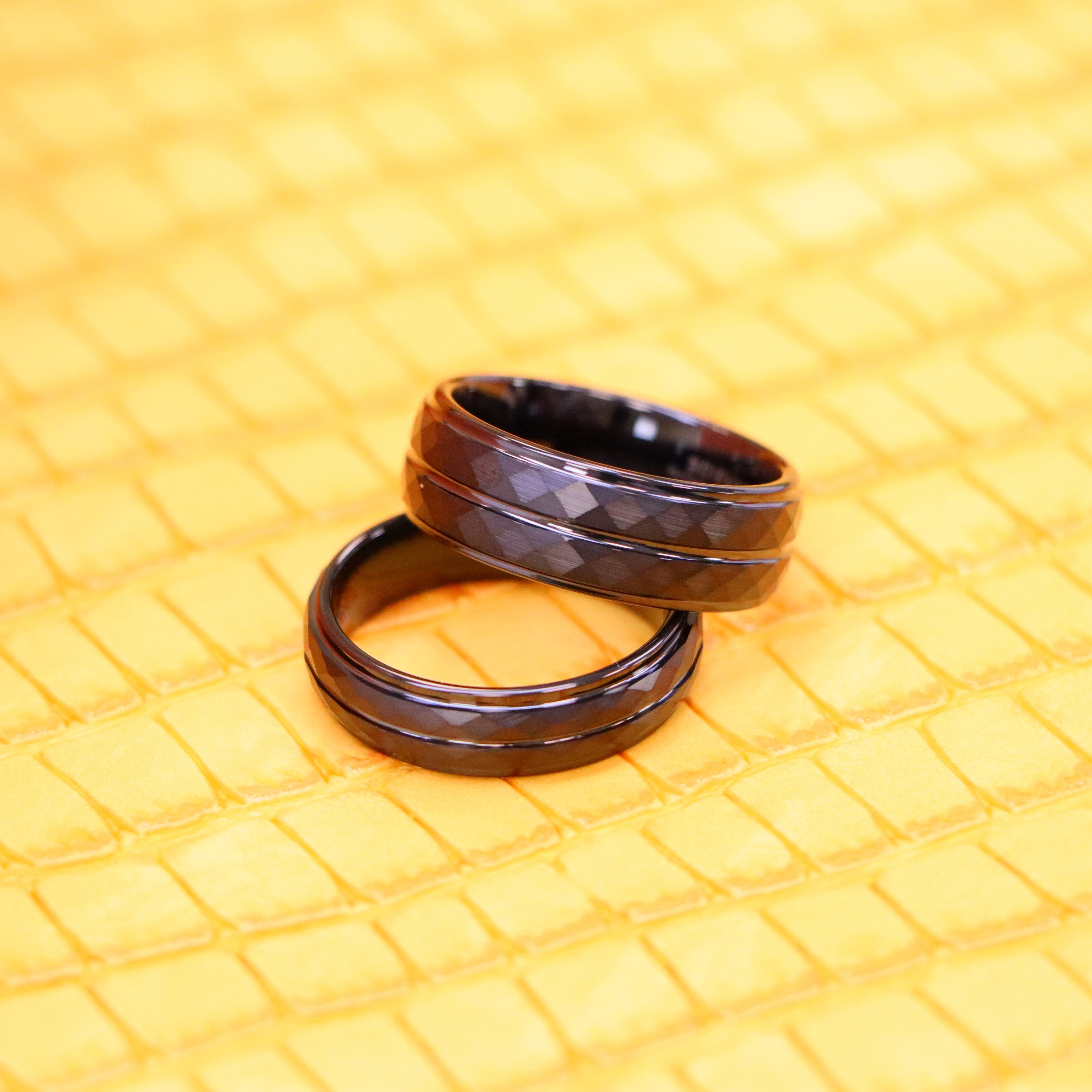 Black IP Diamond-Faceted Finish with Center Groove Tungsten Ring - Labhu USA