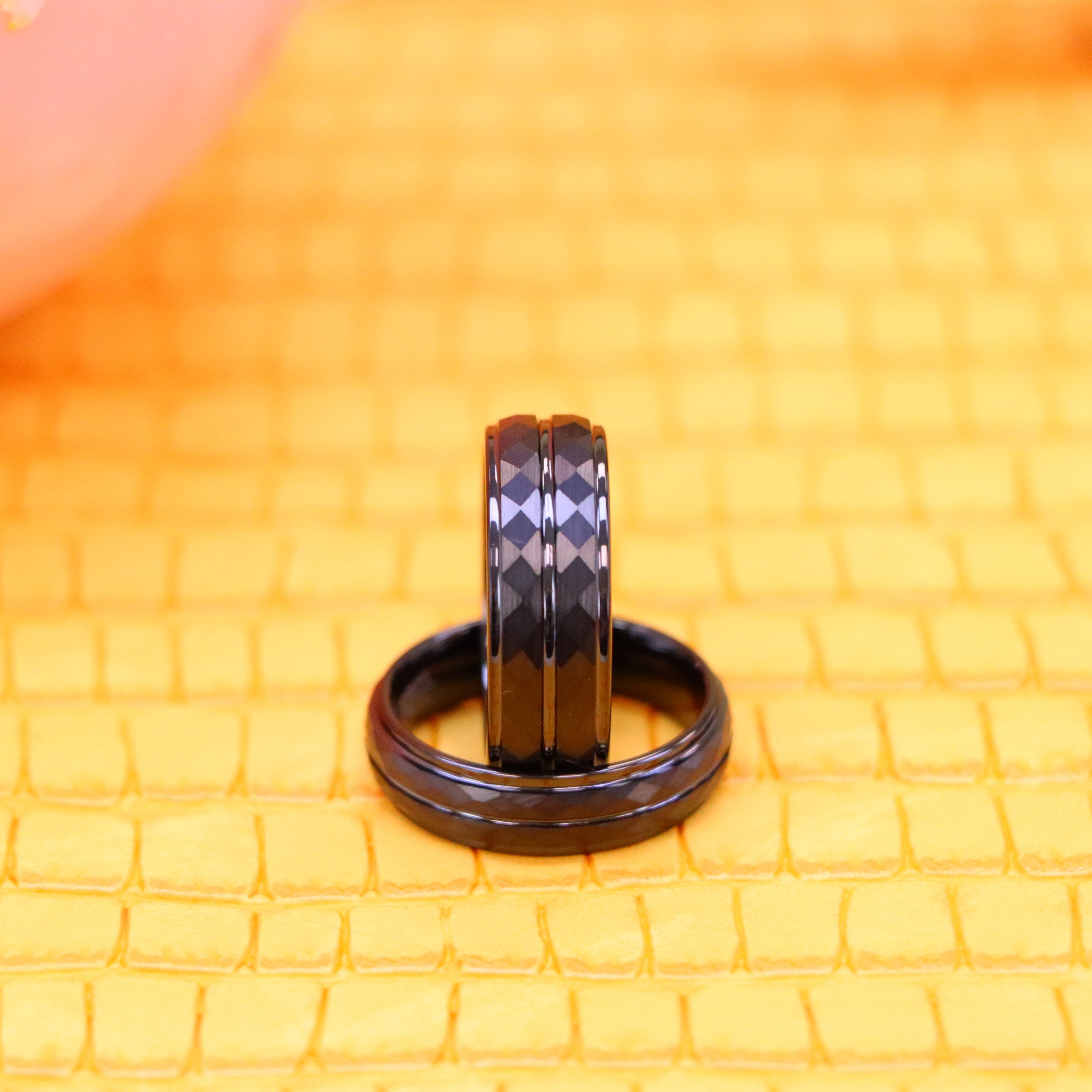 Black IP Diamond-Faceted Finish with Center Groove Tungsten Ring - Labhu USA