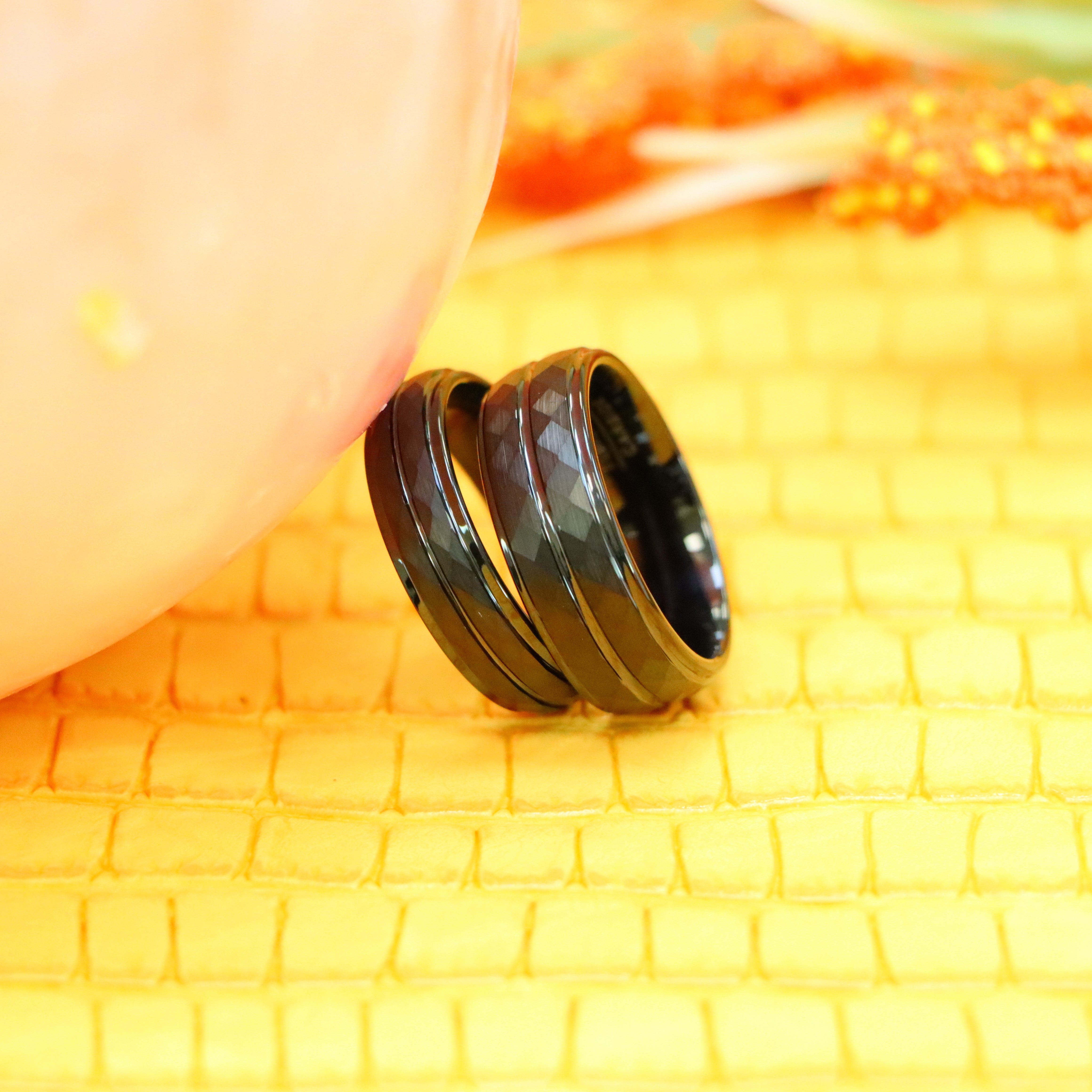 Black IP Diamond-Faceted Finish with Center Groove Tungsten Ring - Labhu USA