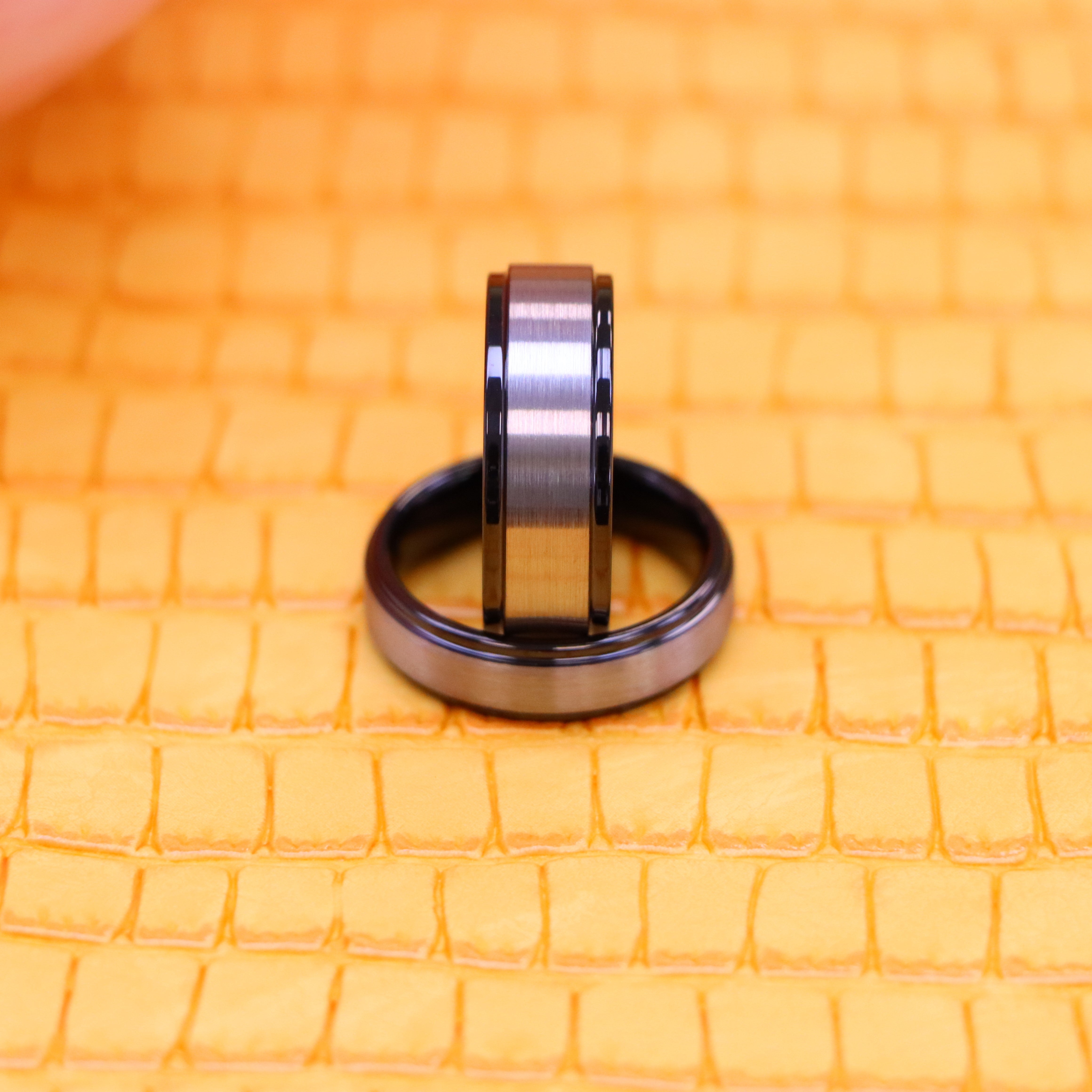 Black IP & Gun Metal Brushed Center Stepped Edge Tungsten Ring - Labhu USA