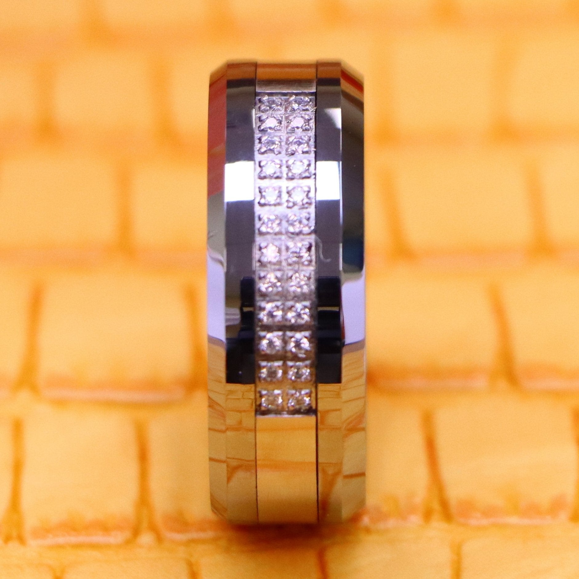 8mm Double Row Prong-set 24 Round CZs Tungsten Ring - Labhu USA