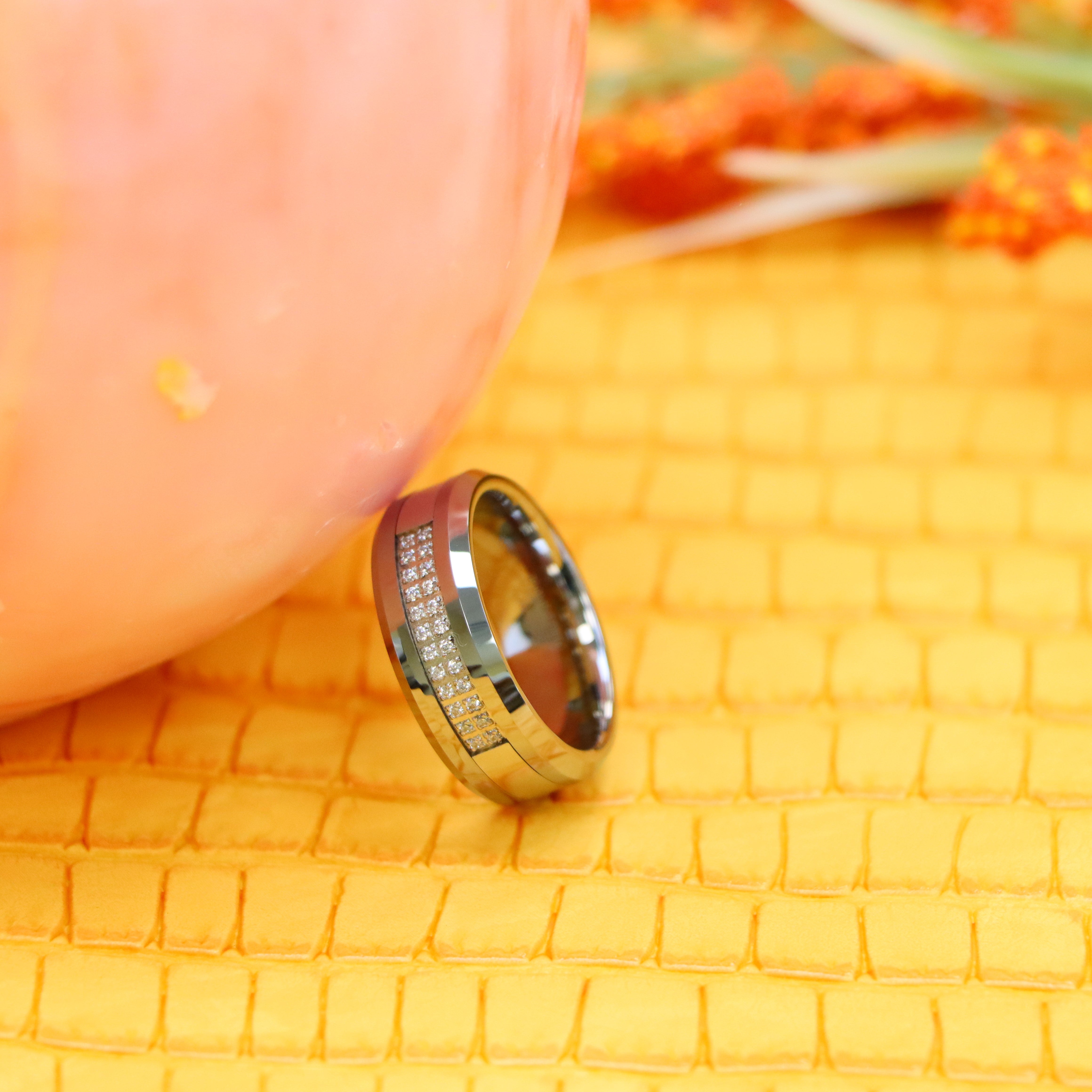 8mm Double Row Prong-set 24 Round CZs Tungsten Ring - Labhu USA