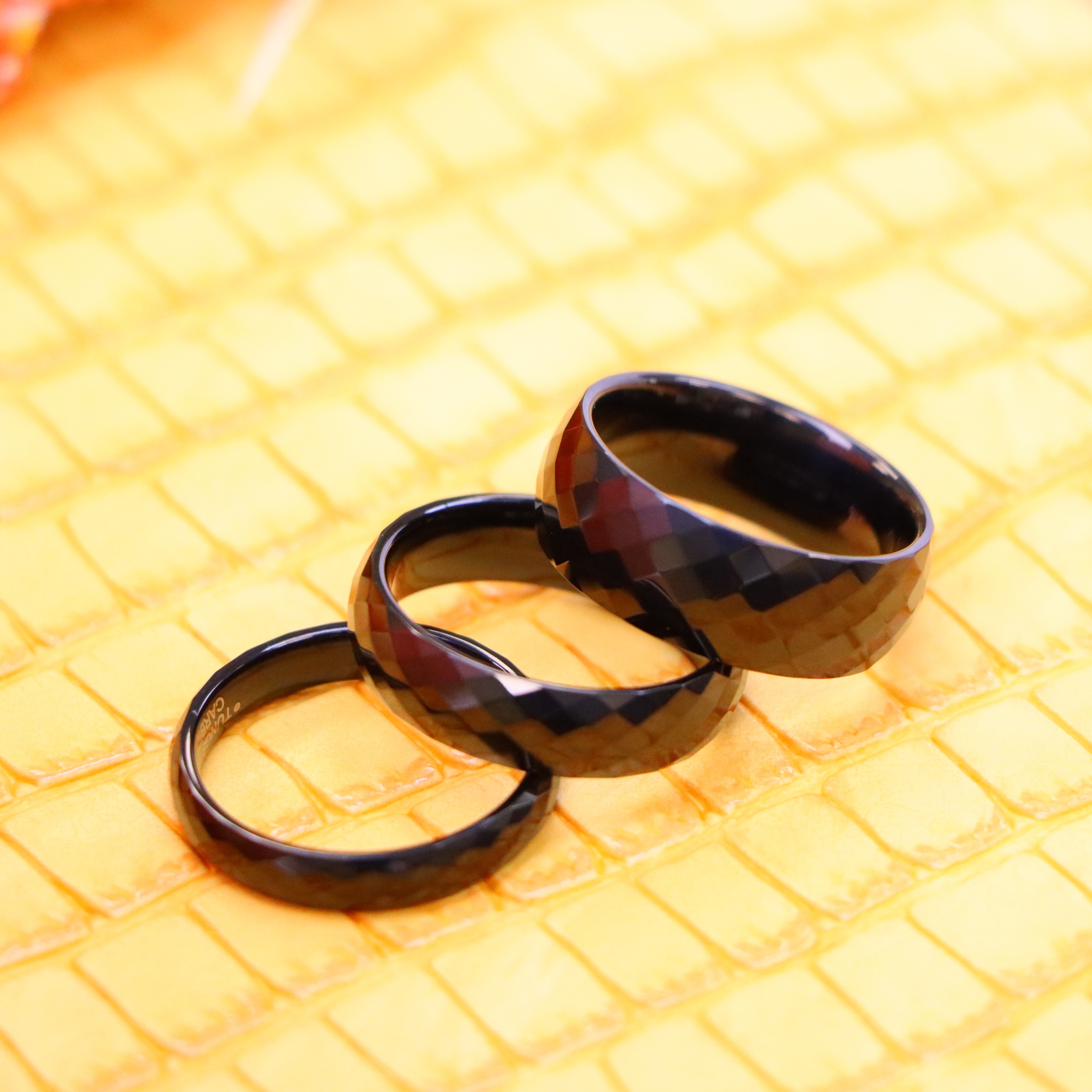Domed Black IP Plated Faceted Ring Tungsten Ring - Labhu USA