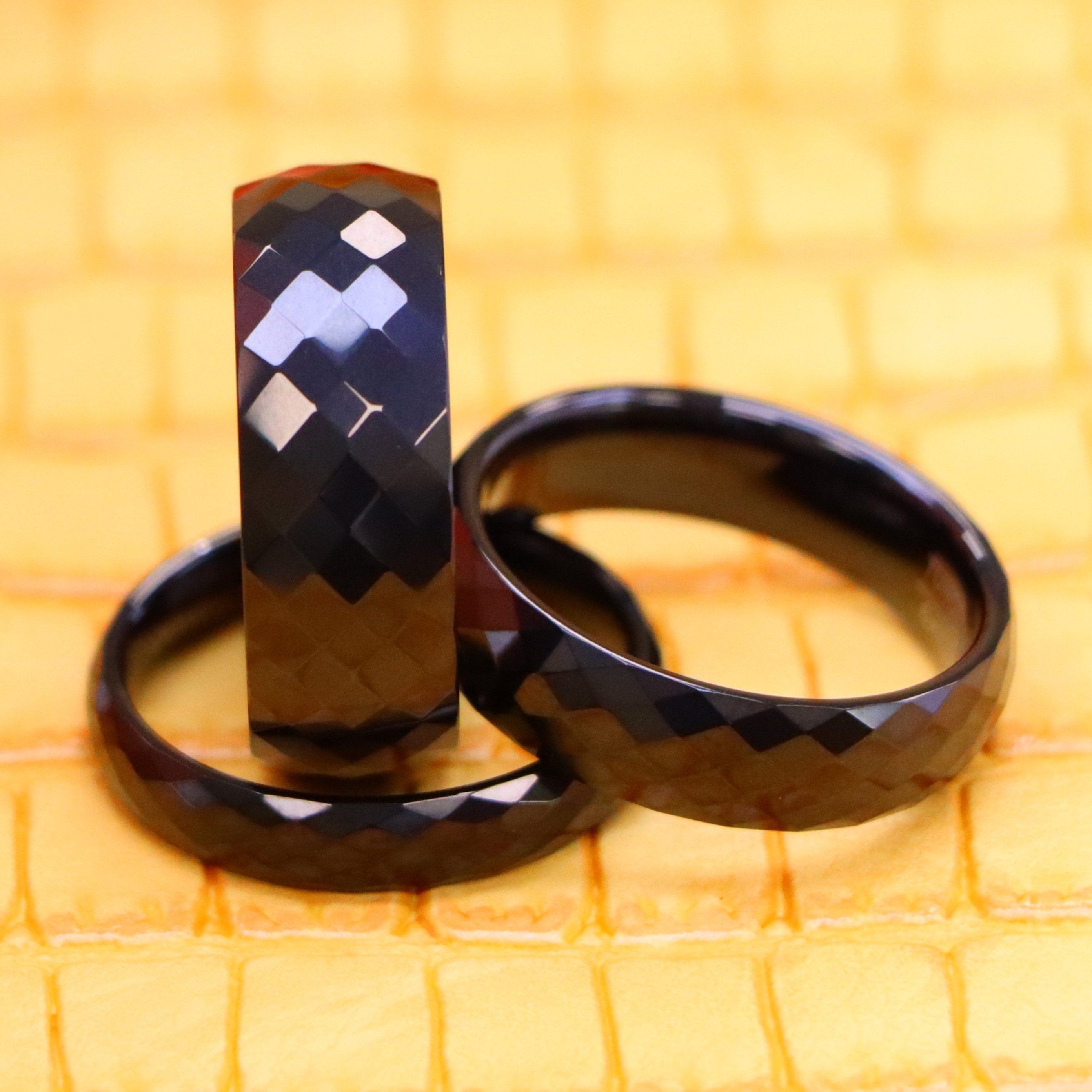 Domed Black IP Plated Faceted Ring Tungsten Ring - Labhu USA