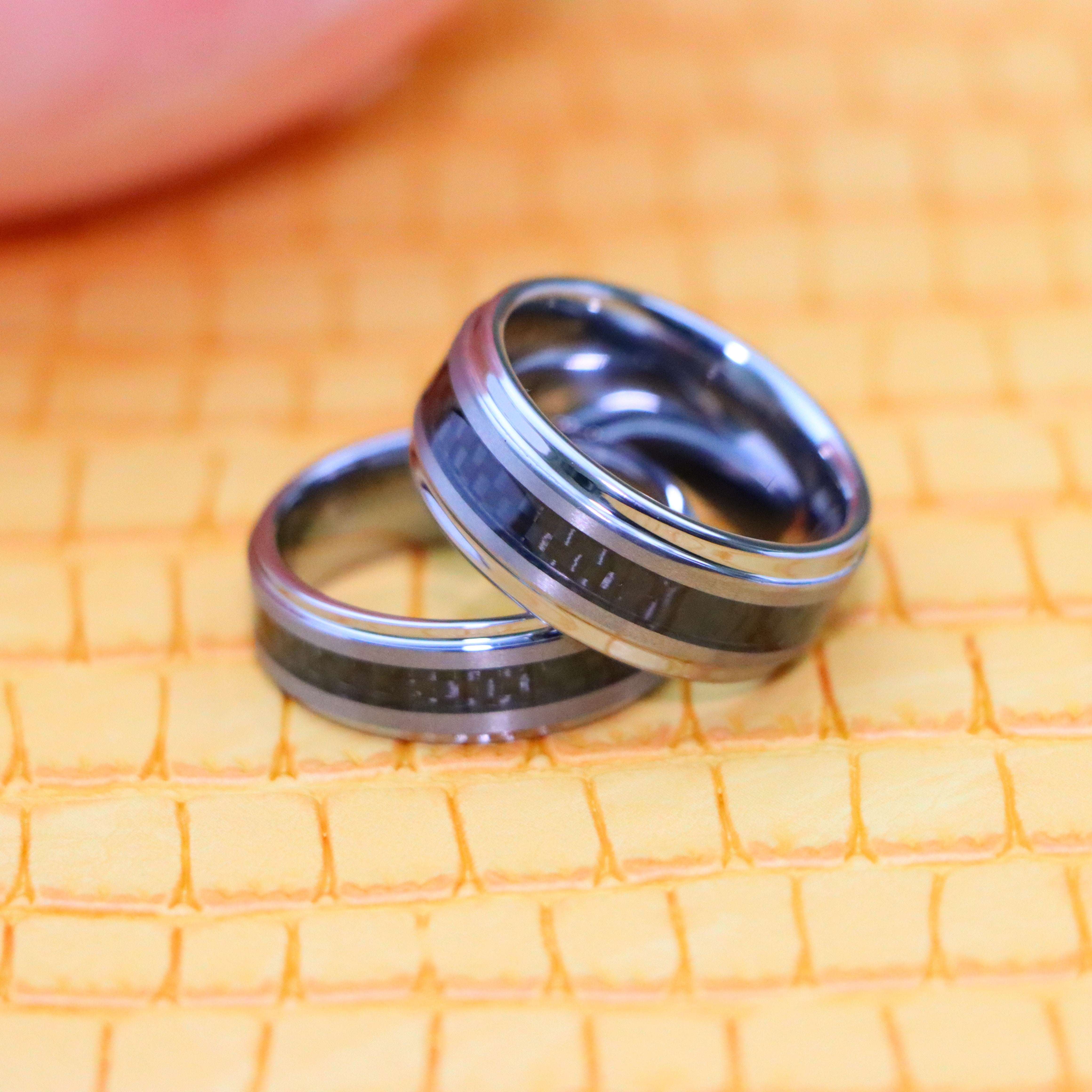 Black Carbon Fiber Inlay on Brushed Center Tungsten Ring - Labhu USA