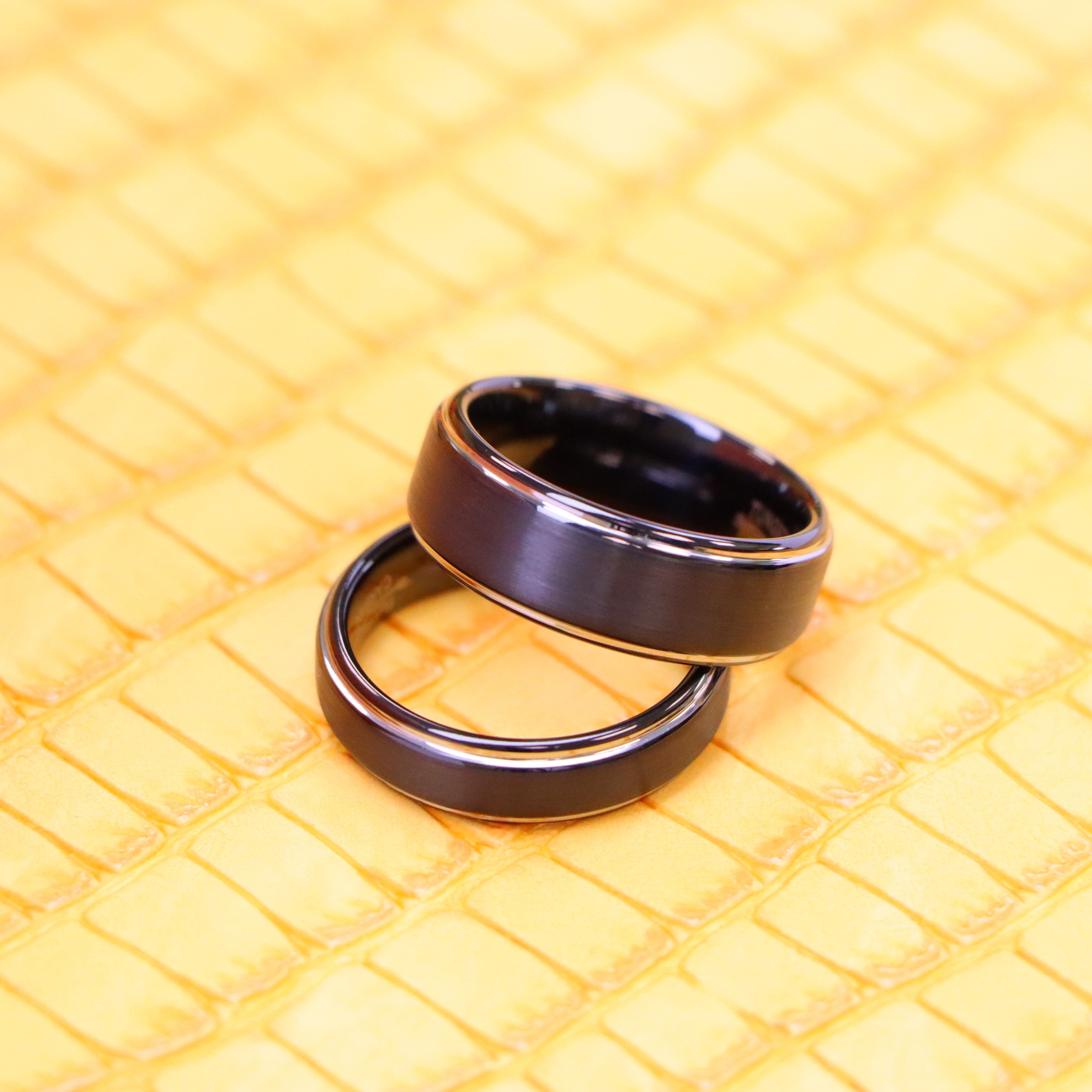 Two-Tone Black IP Brushed Center & Steel Color Stepped Edge Tungsten Ring - Labhu USA
