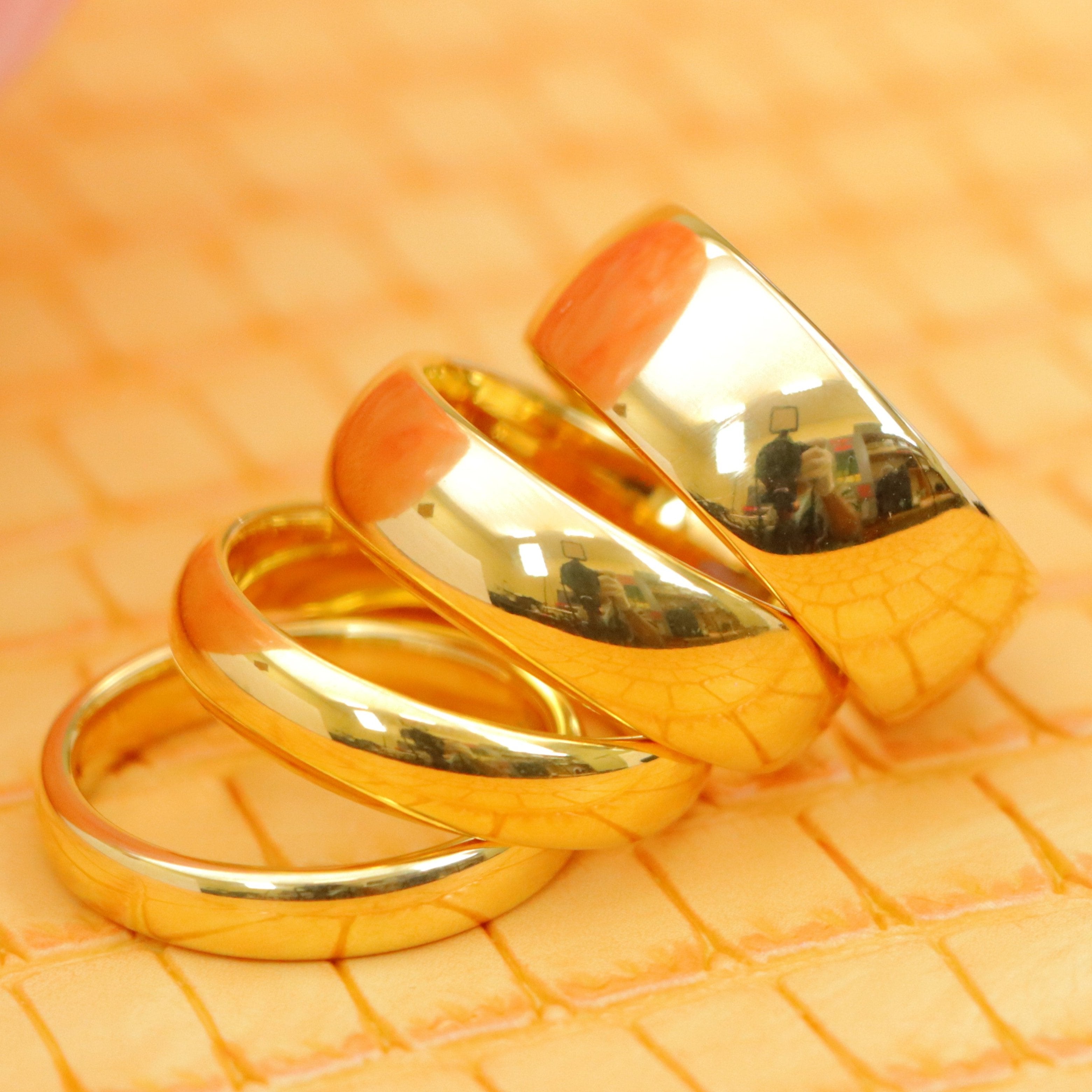 Domed Gold-Plated Shiny Polish Tungsten Ring - Labhu USA
