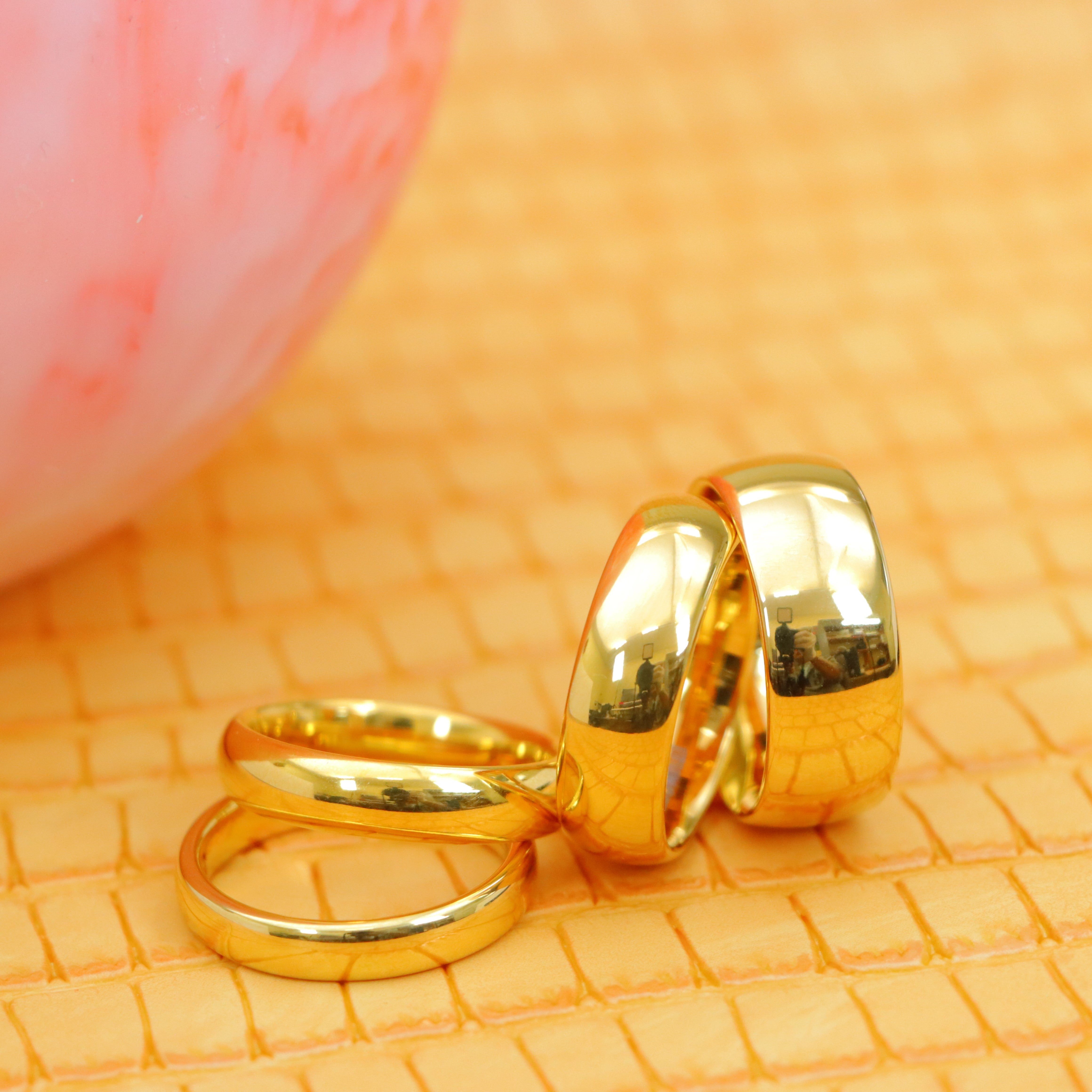 Domed Gold-Plated Shiny Polish Tungsten Ring - Labhu USA