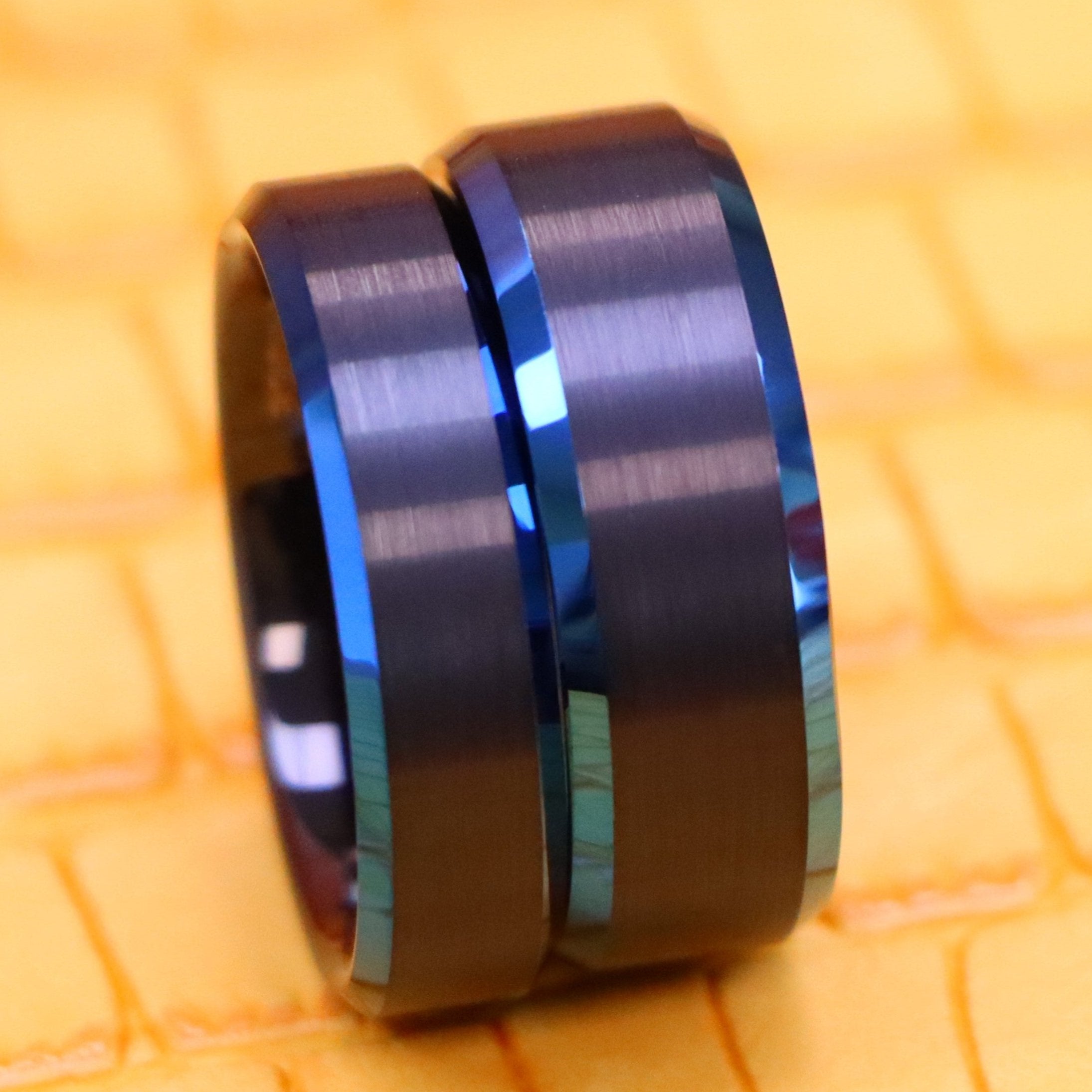 Black IP Tungsten Ring with Blue IP Beveled Edge - Labhu USA