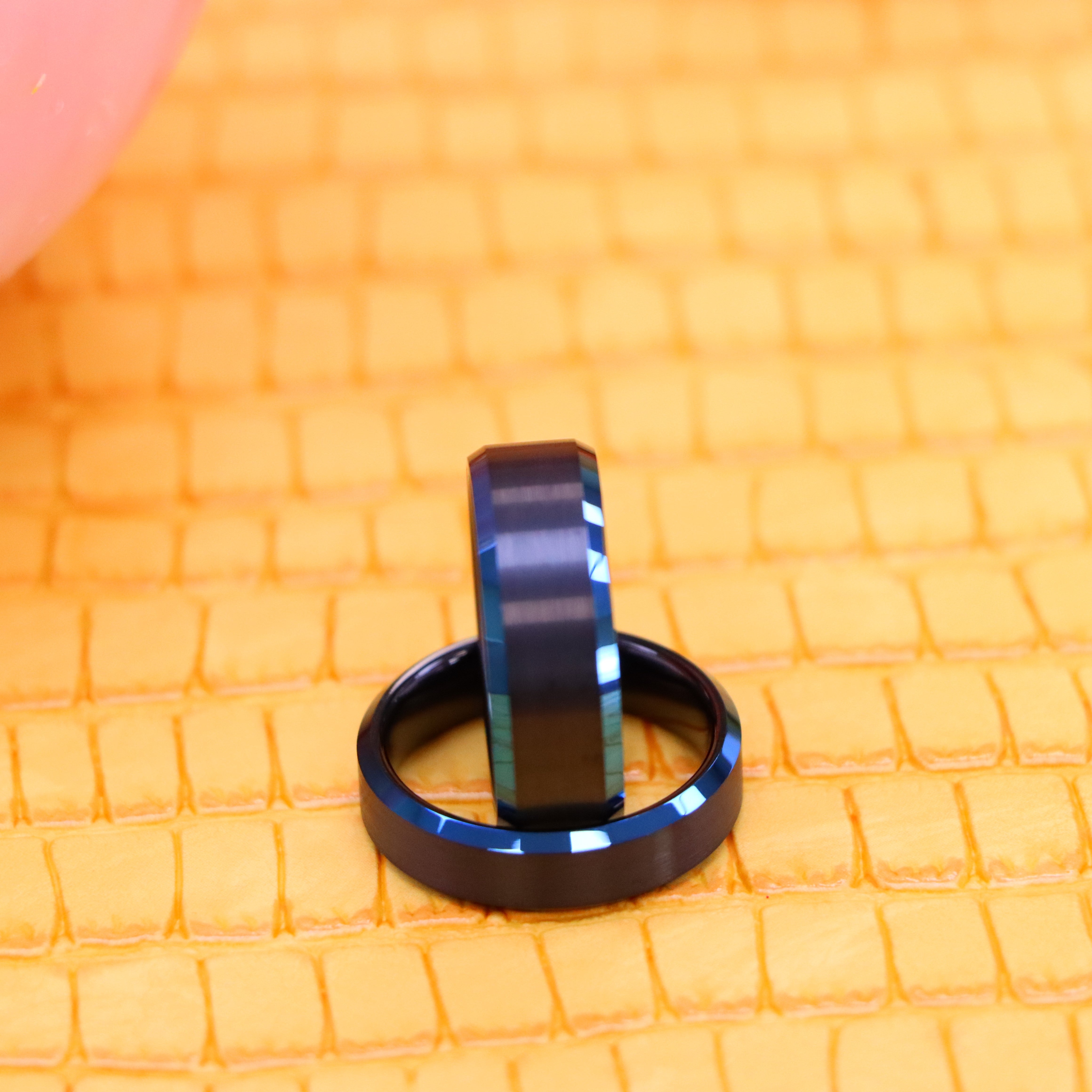 Black IP Tungsten Ring with Blue IP Beveled Edge - Labhu USA