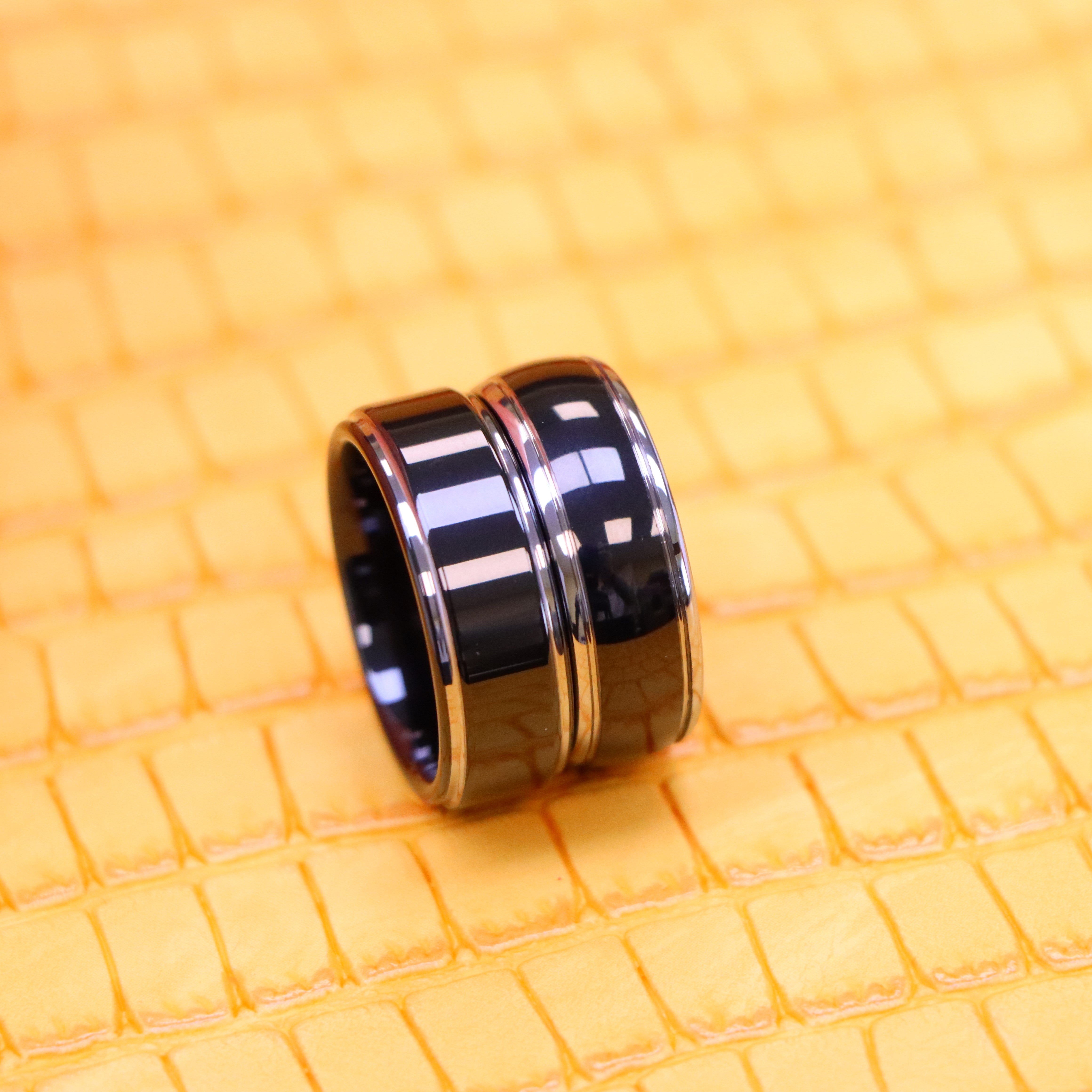 8mm High Polish Black IP Plated Stepped Edge/Rounded Edge Tungsten Ring - Labhu USA