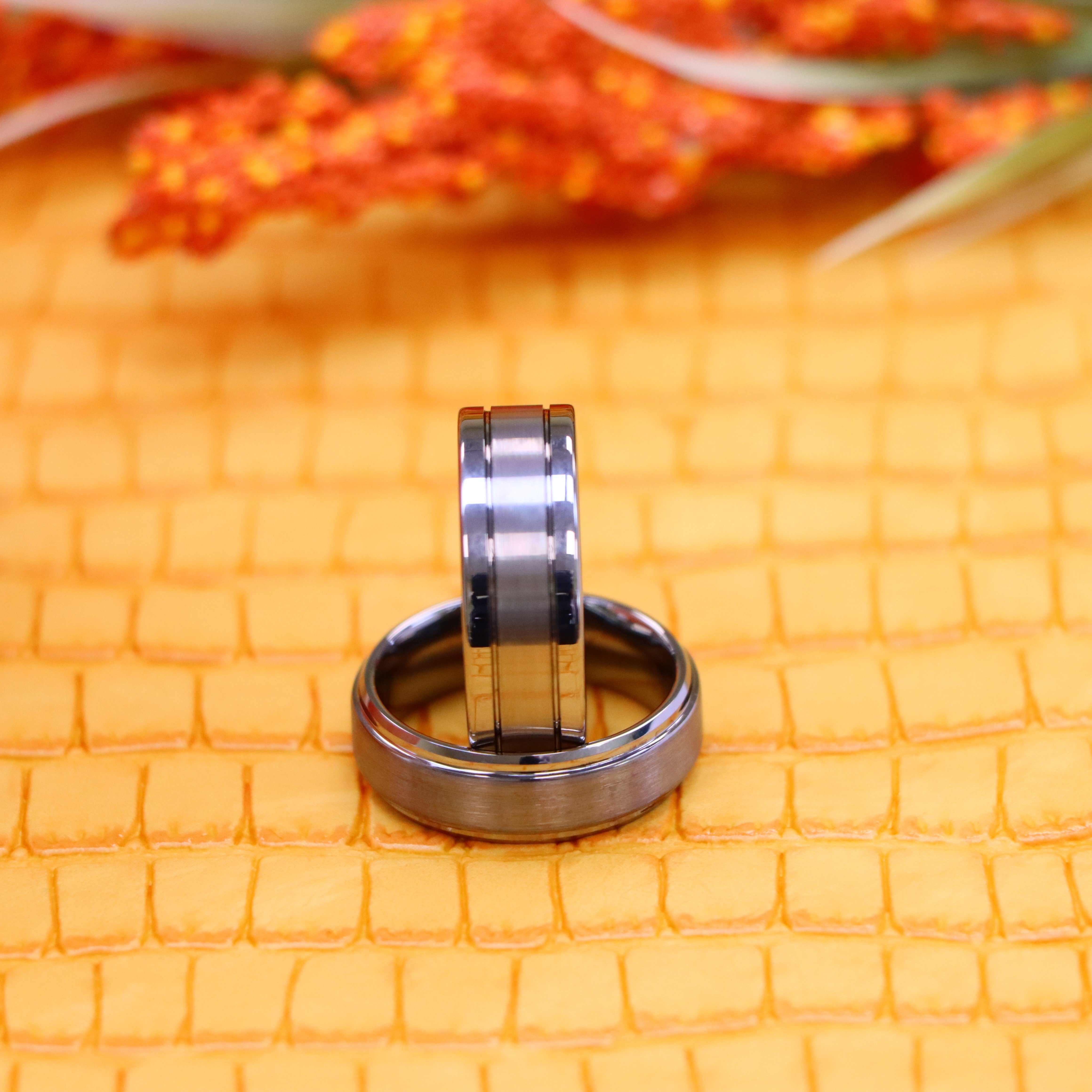 Polished Shiny Double Grooved Brushed Center Tungsten Ring - Labhu USA