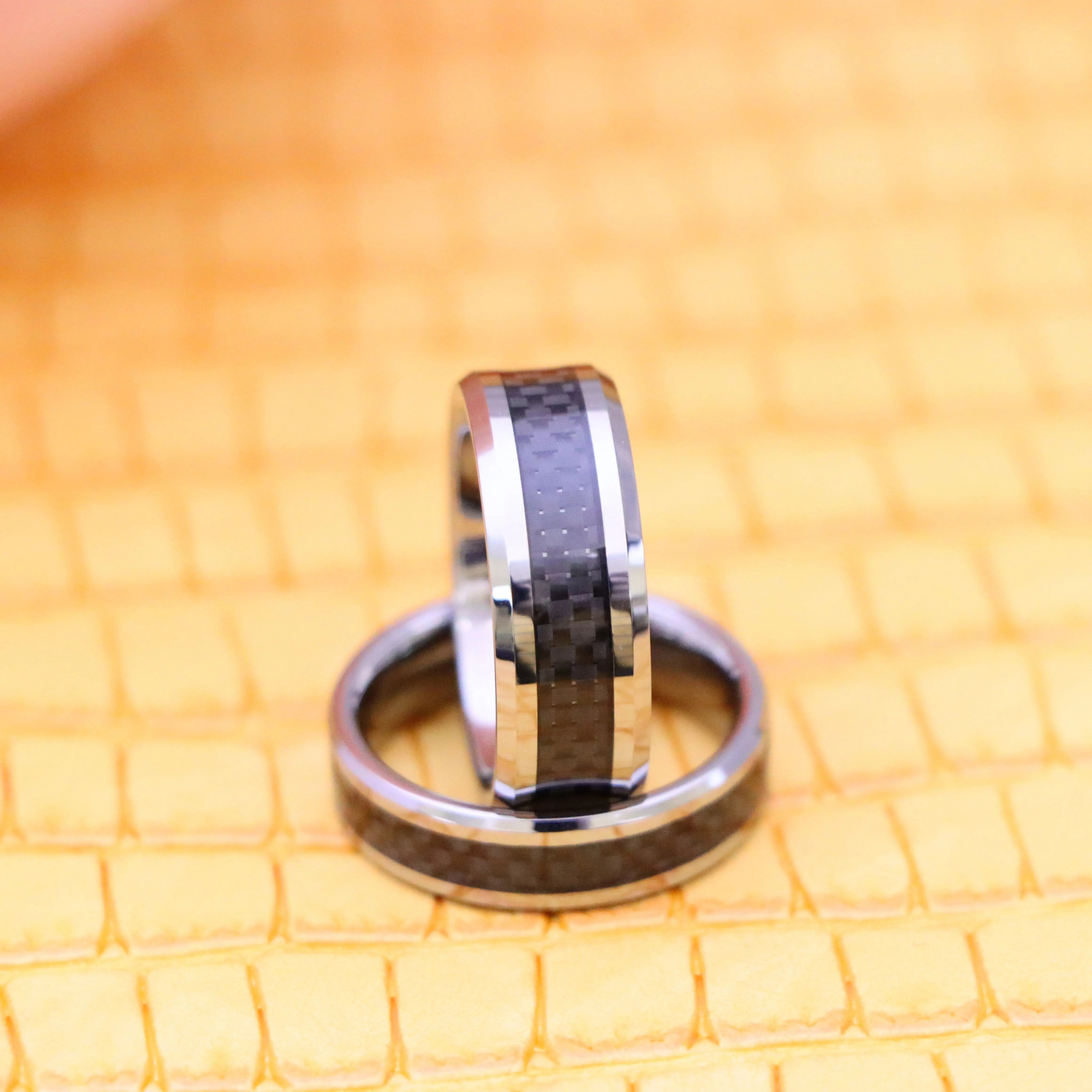 High Polish with Black Carbon Fiber Inlay Tungsten Ring - Labhu USA
