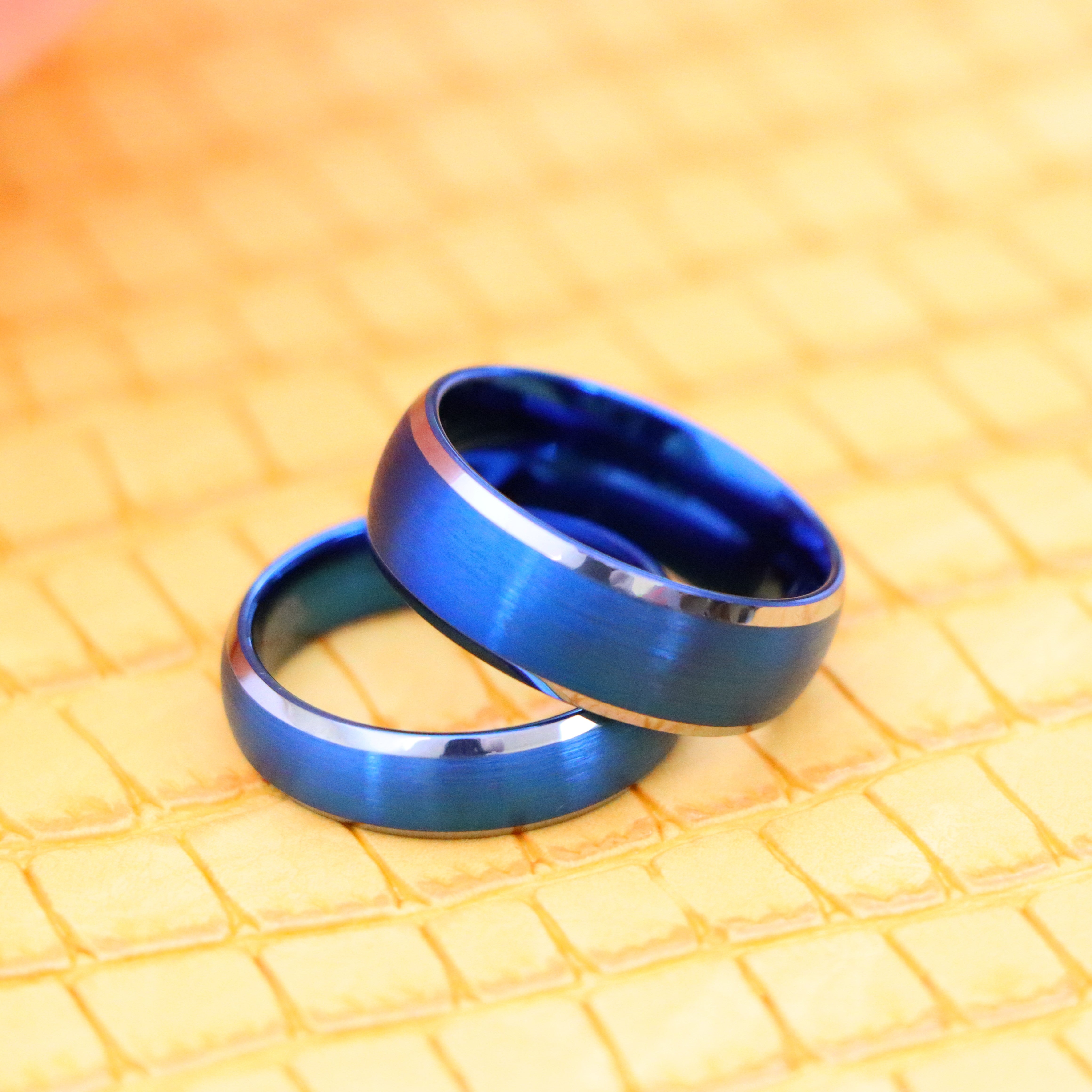 Blue IP Plated Domed Brushed Center High Polished Beveled Edge Tungsten Ring - Labhu USA