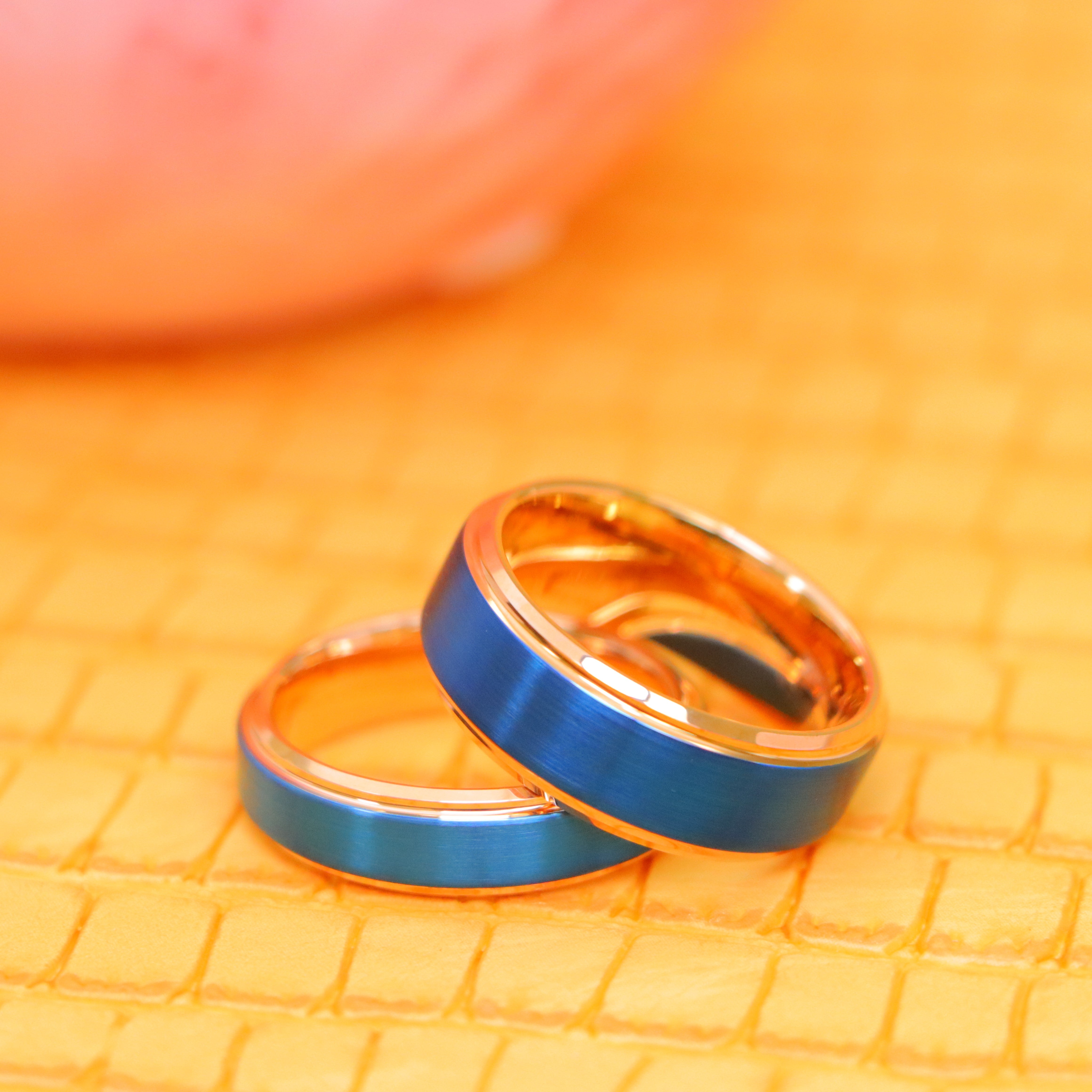 Two-tone Rose & Blue IP Stepped Edge Tungsten Ring - Labhu USA