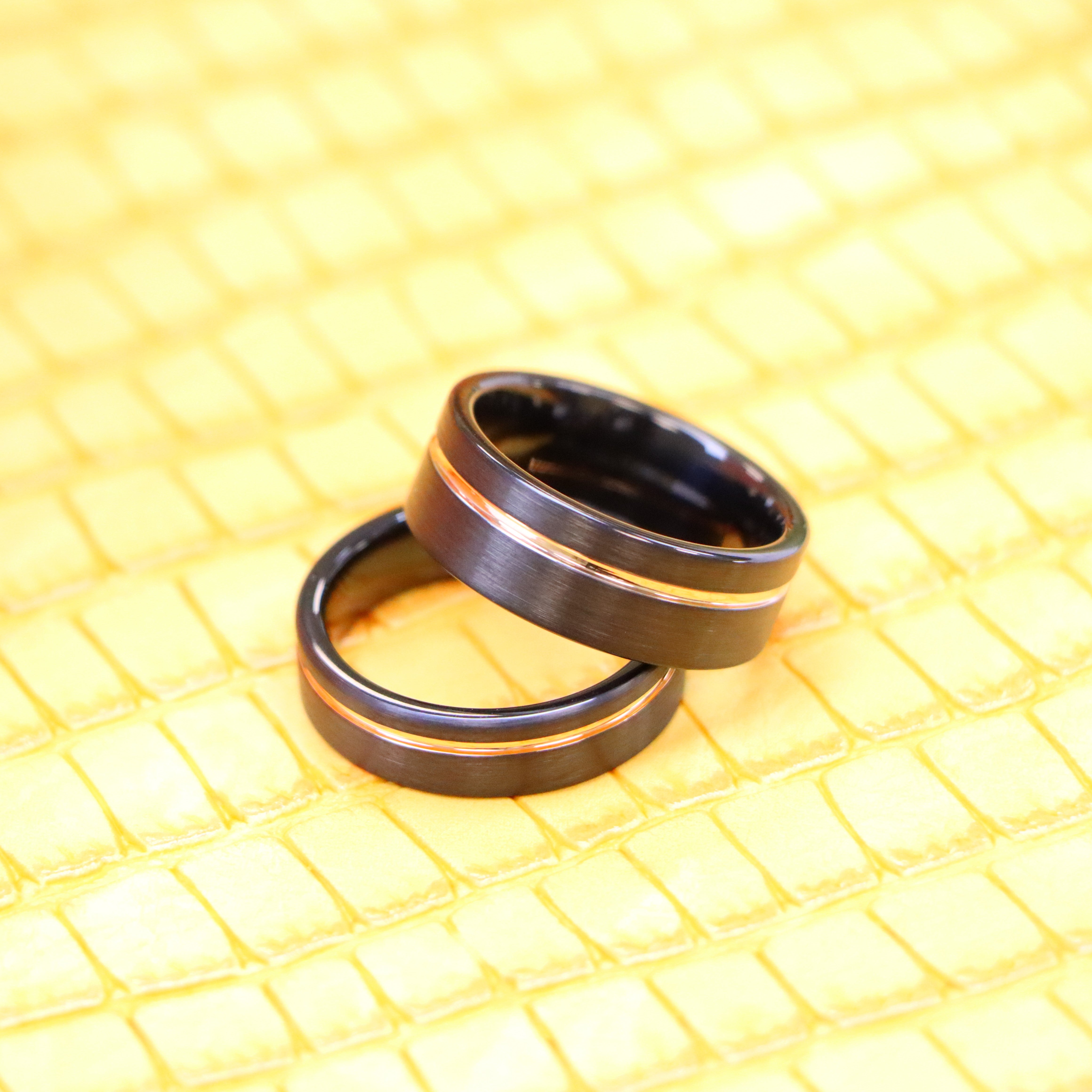 Black IP Plated with Off-Center Rose Gold Plated Groove Tungsten Ring - Labhu USA
