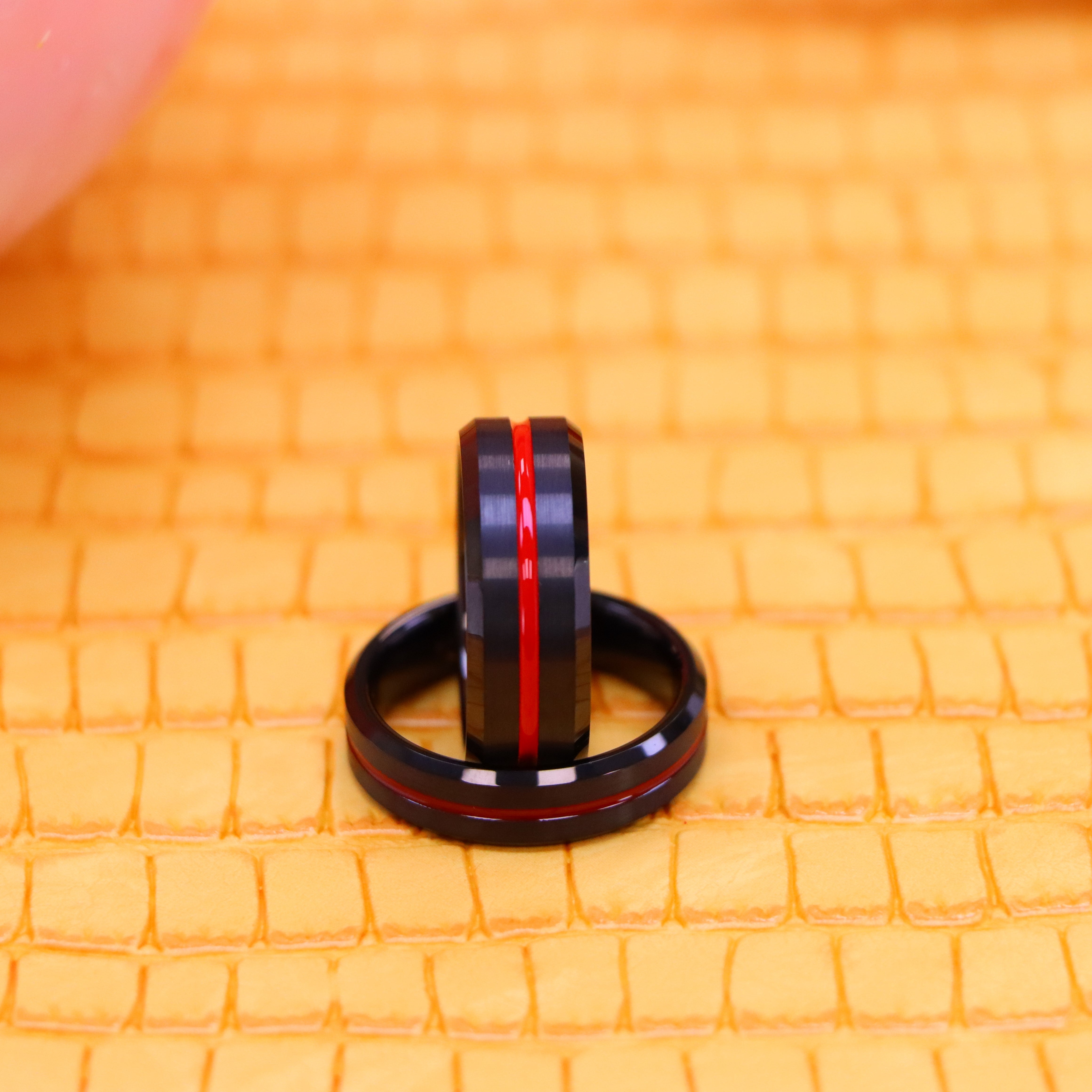 Brushed Tungsten Ring with Red IP Plated Grooved Center - Labhu USA