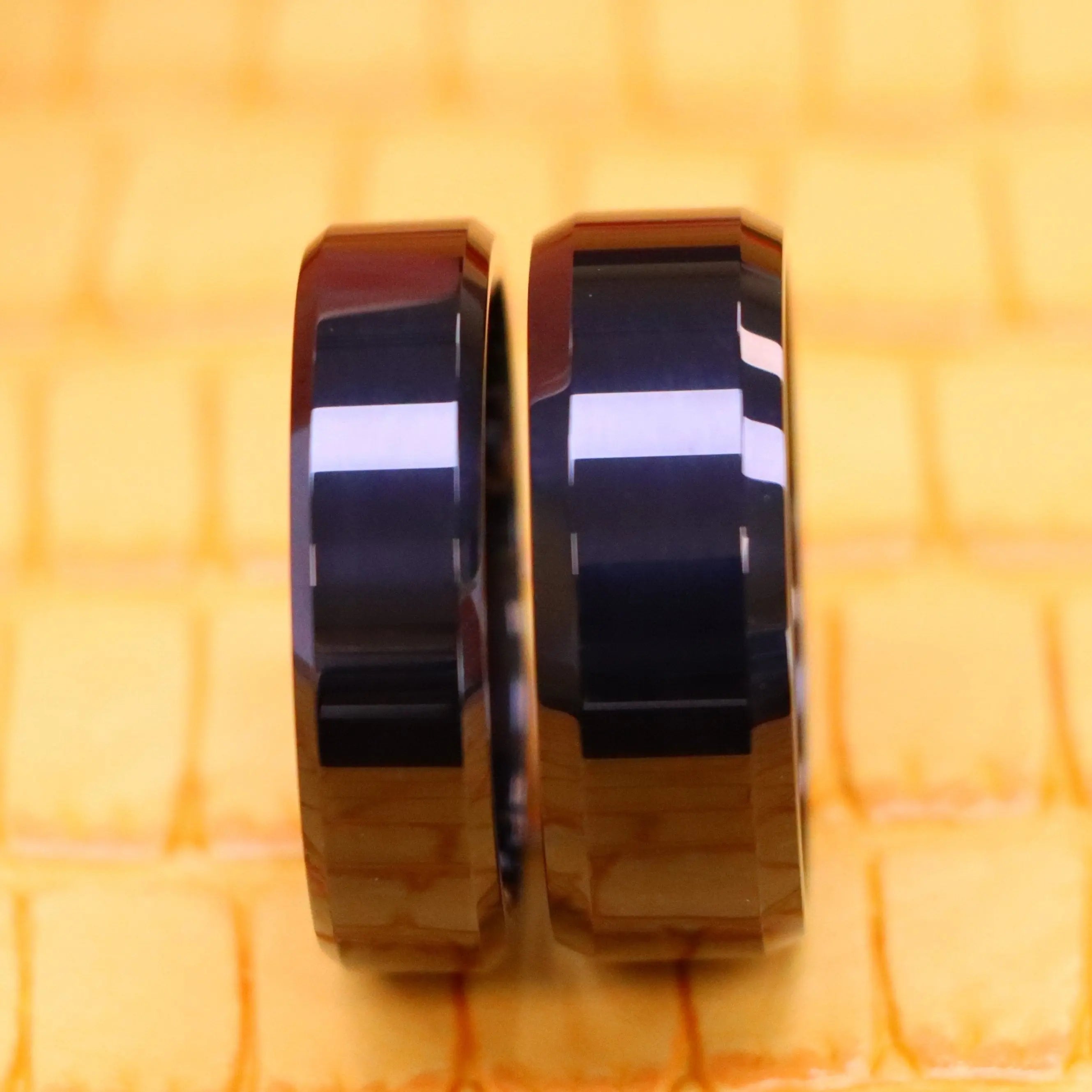 High Polish Black IP Plate Beveled Edge Tungsten Ring - Labhu USA