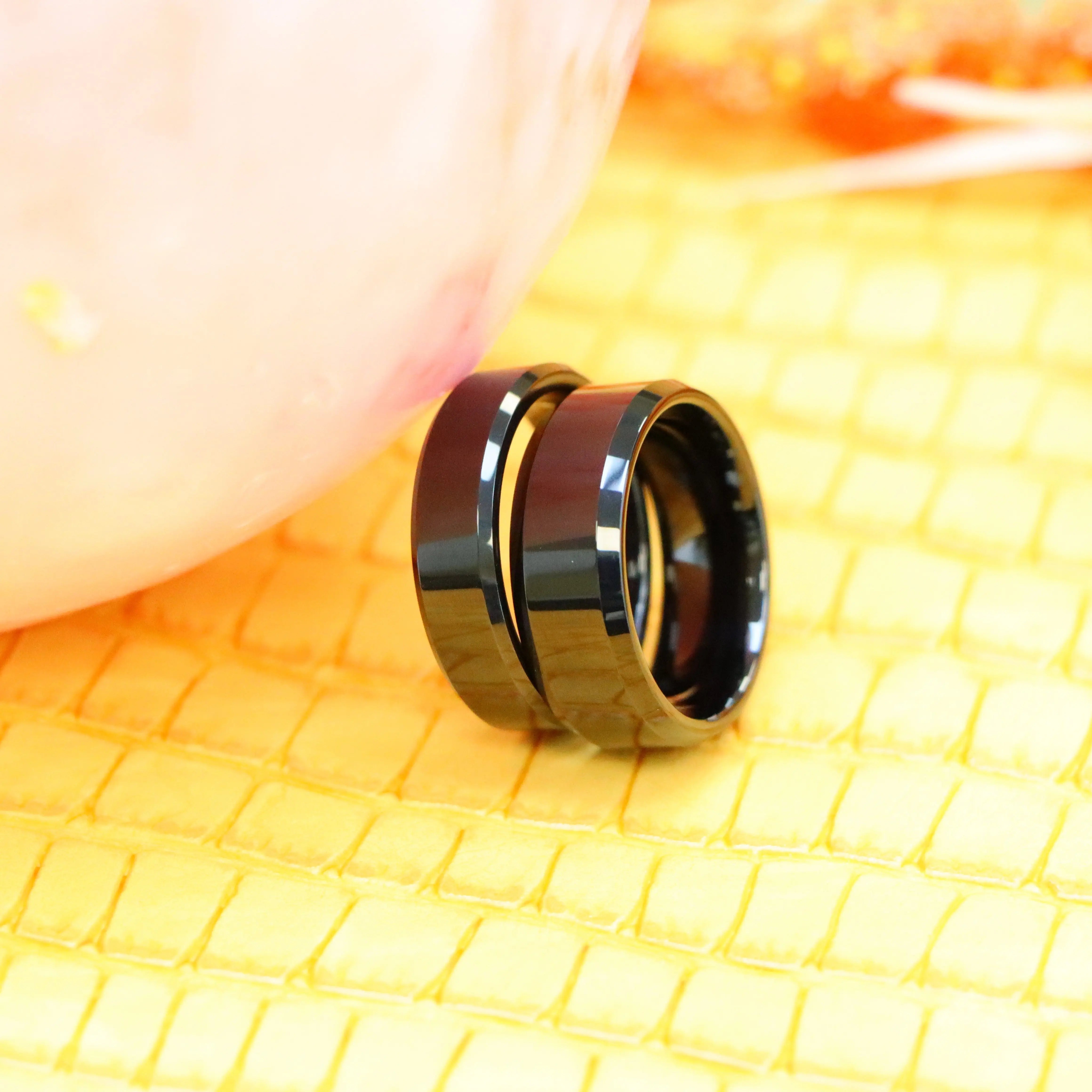 High Polish Black IP Plate Beveled Edge Tungsten Ring - Labhu USA