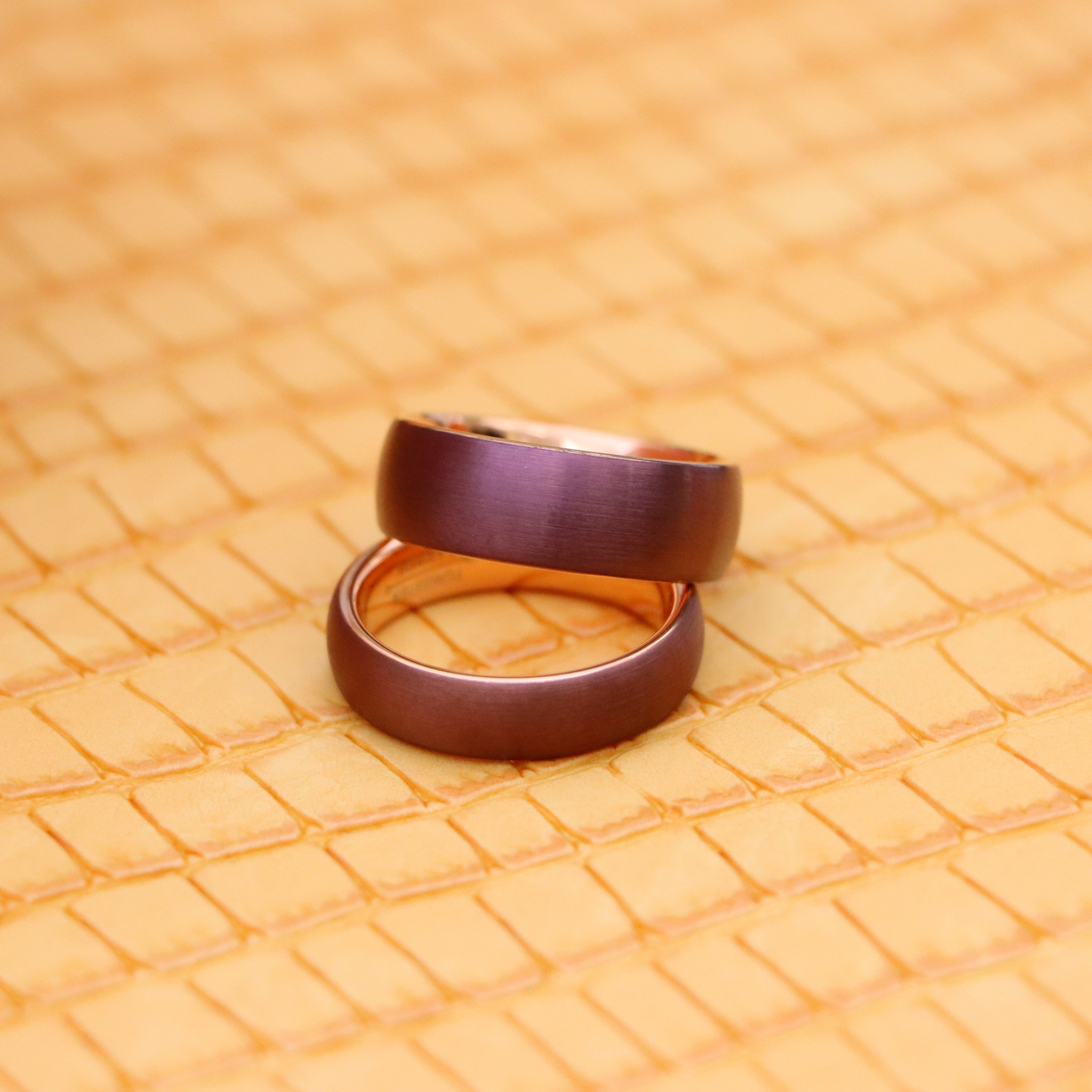 Semi-Domed Brushed Brown IP Plated & Rose Gold IP Plated Tungsten Ring - Labhu USA