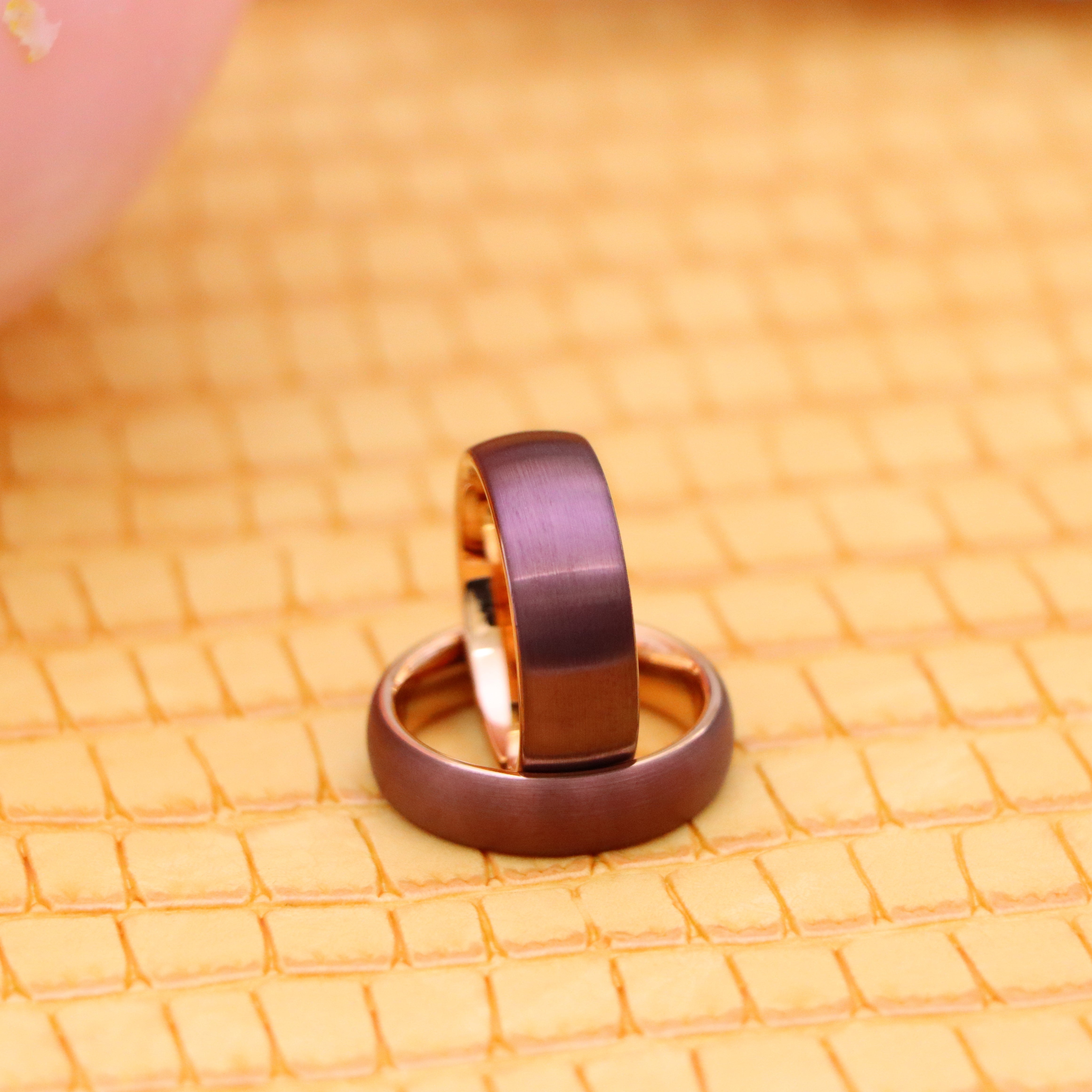 Semi-Domed Brushed Brown IP Plated & Rose Gold IP Plated Tungsten Ring - Labhu USA