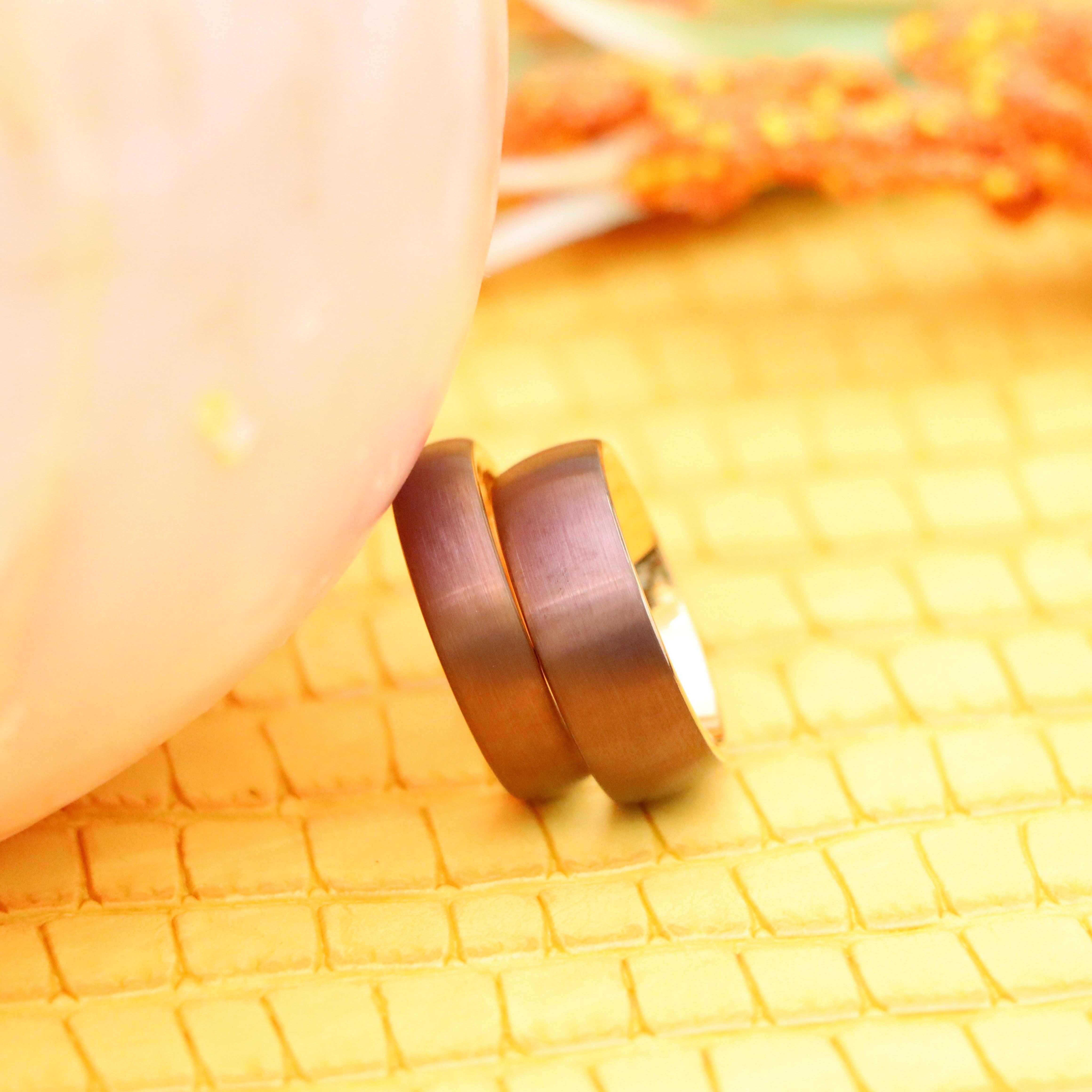 Semi-Domed Brushed Brown IP Plated & Rose Gold IP Plated Tungsten Ring - Labhu USA