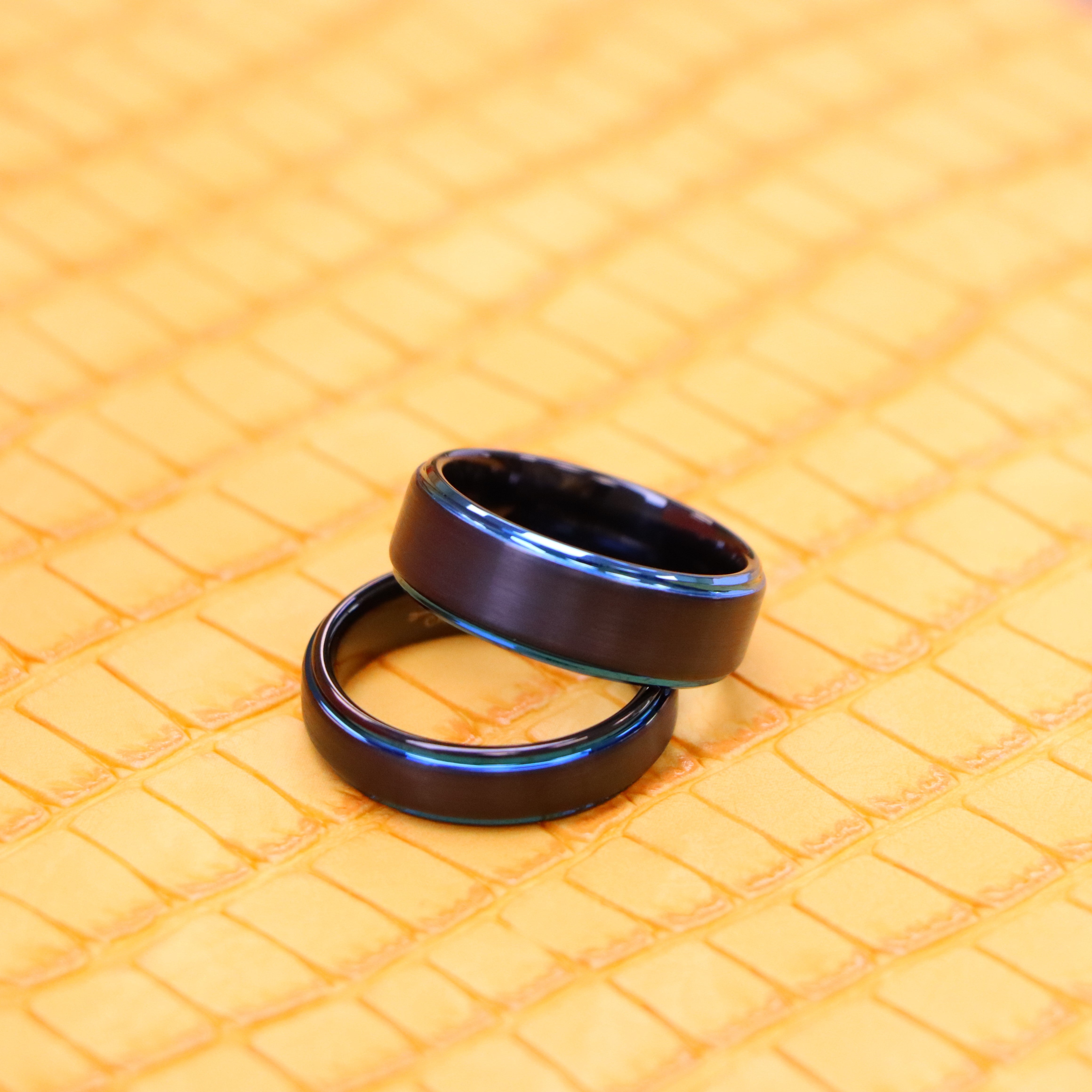Black Outside Blue Inside IP Plated Brushed Center Stepped Edge Tungsten Ring - Labhu USA