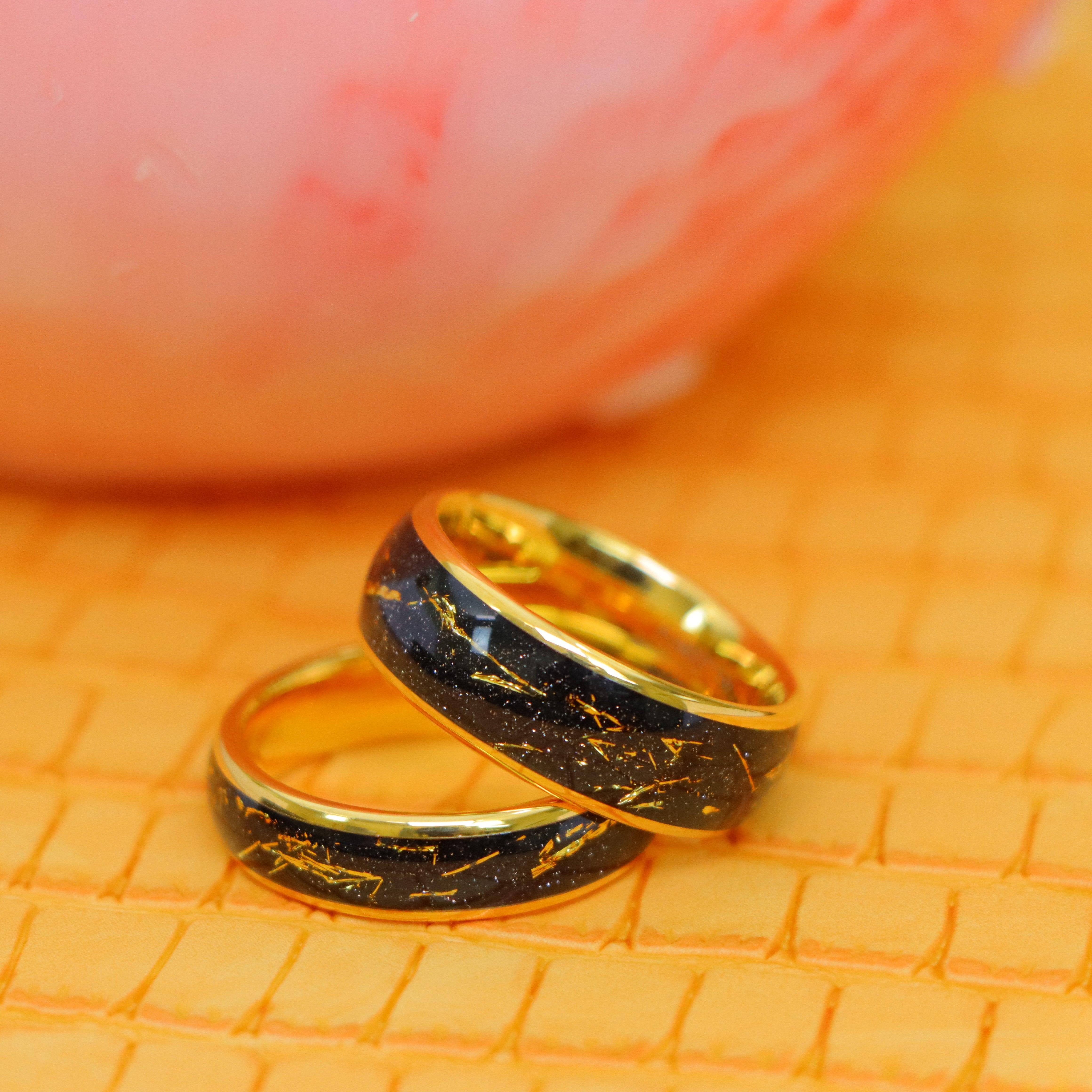 Yellow Gold IP Plated with Imitation Meteorite Inlay Tungsten Ring - Labhu USA