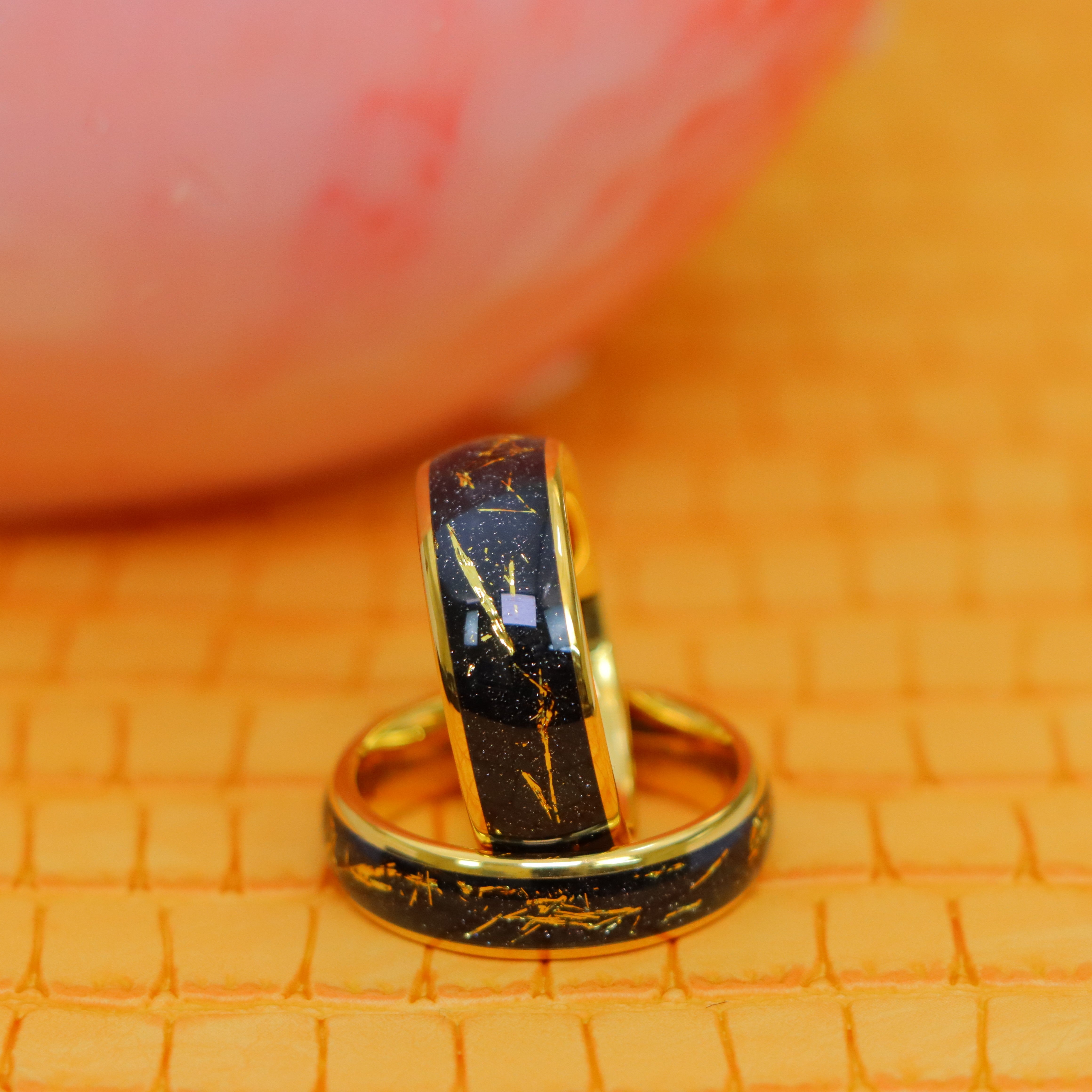 Yellow Gold IP Plated with Imitation Meteorite Inlay Tungsten Ring - Labhu USA