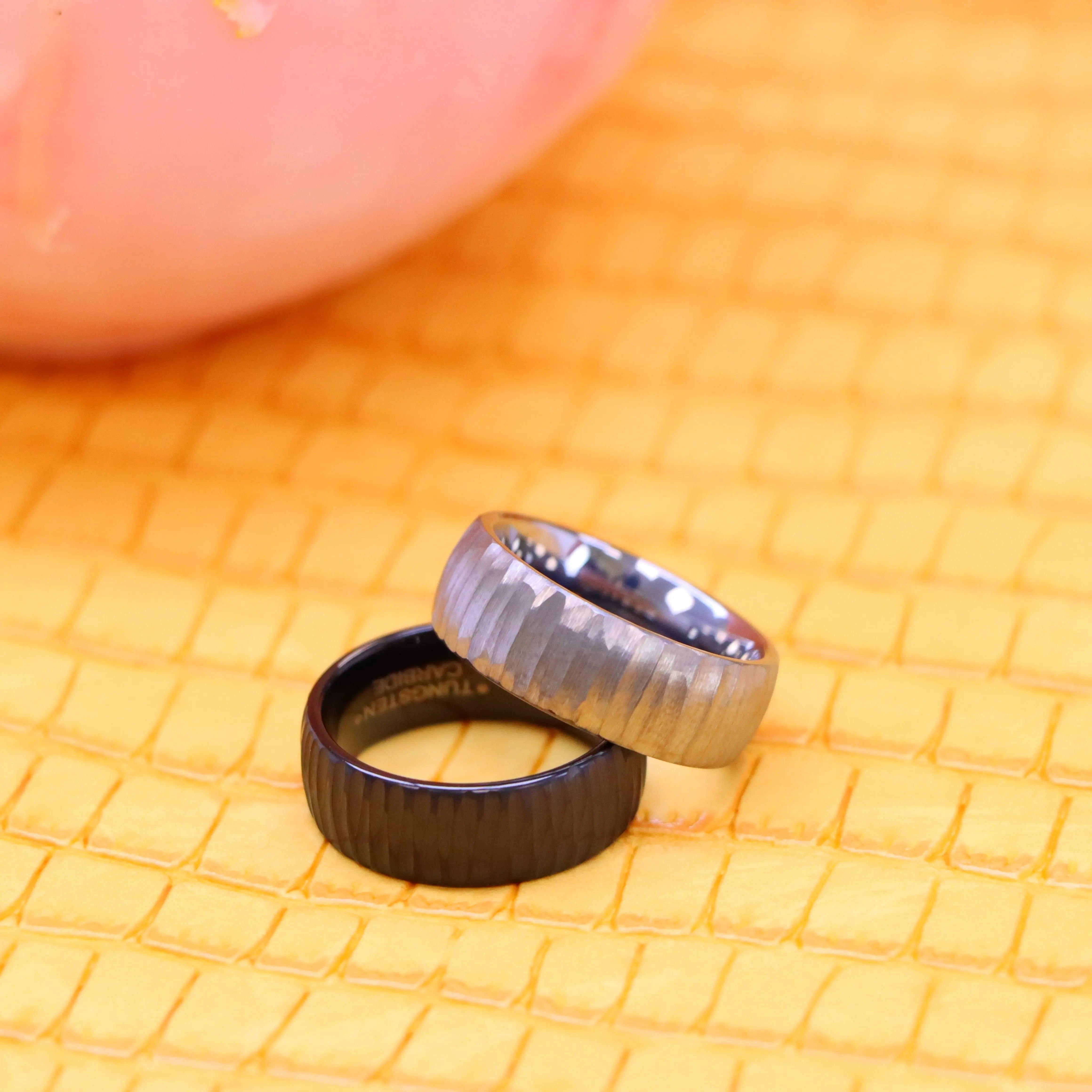8mm Semi Domed Ring with Tree Bark Carved Textured Finish Tungsten Ring - Labhu USA
