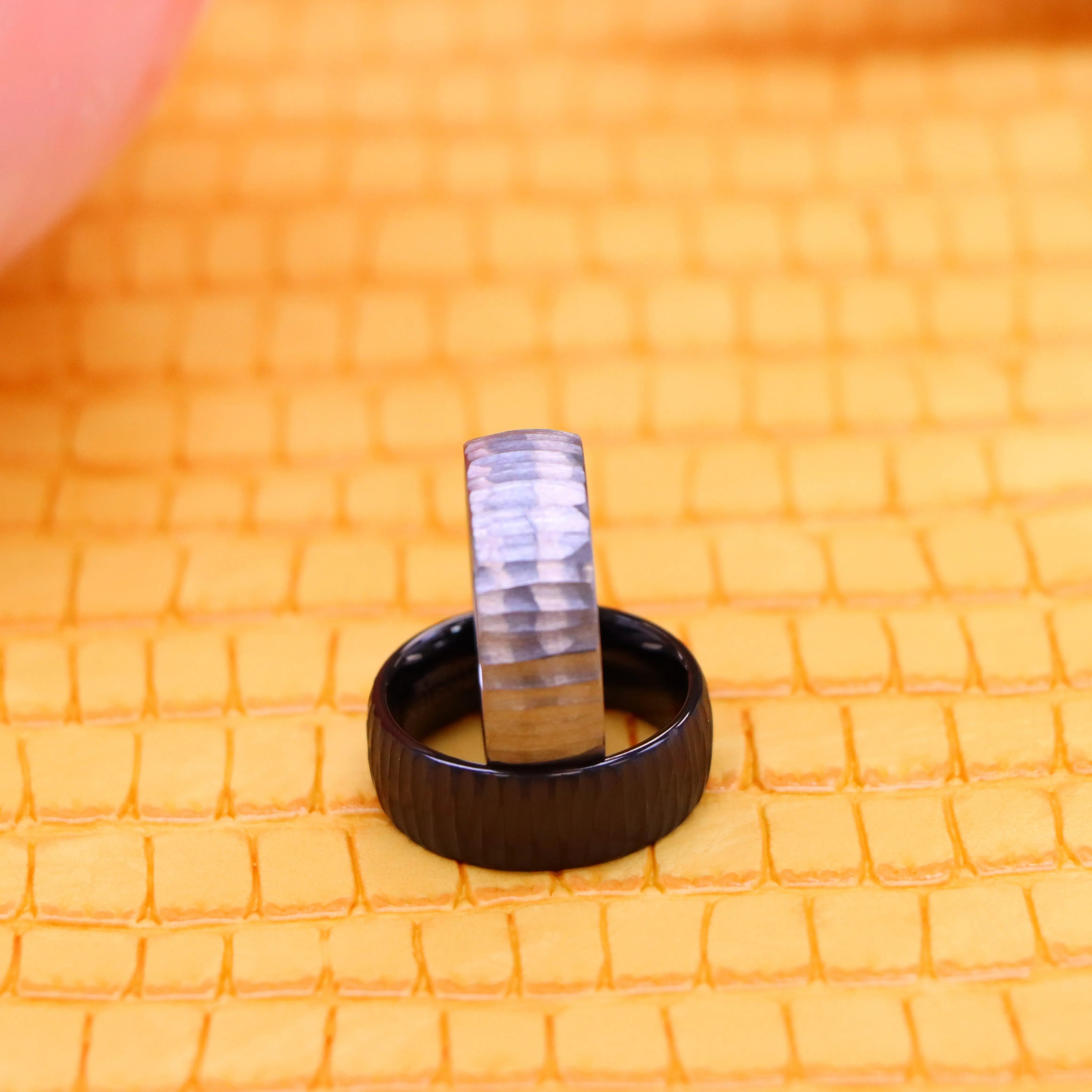 8mm Semi Domed Ring with Tree Bark Carved Textured Finish Tungsten Ring - Labhu USA