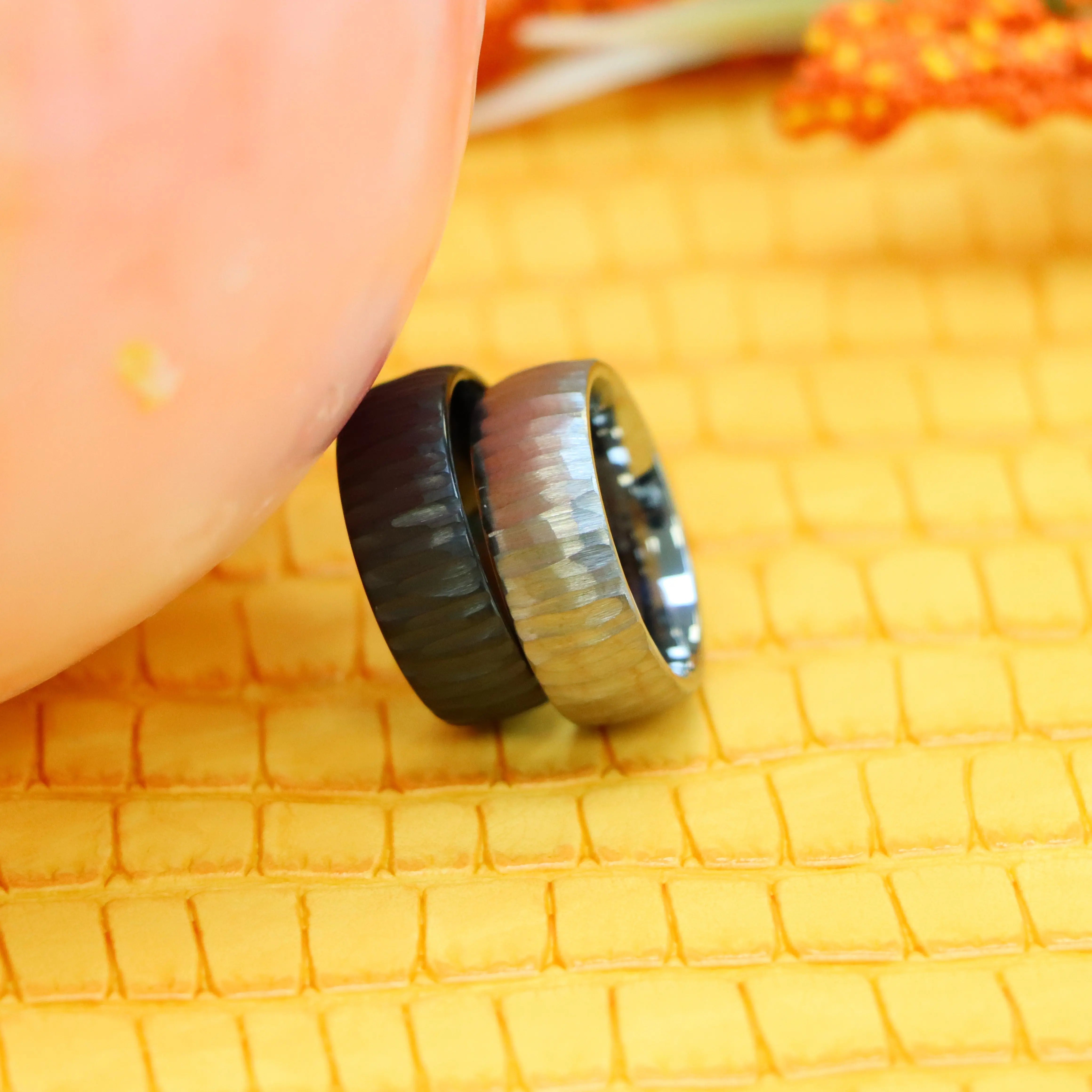 8mm Semi Domed Ring with Tree Bark Carved Textured Finish Tungsten Ring - Labhu USA