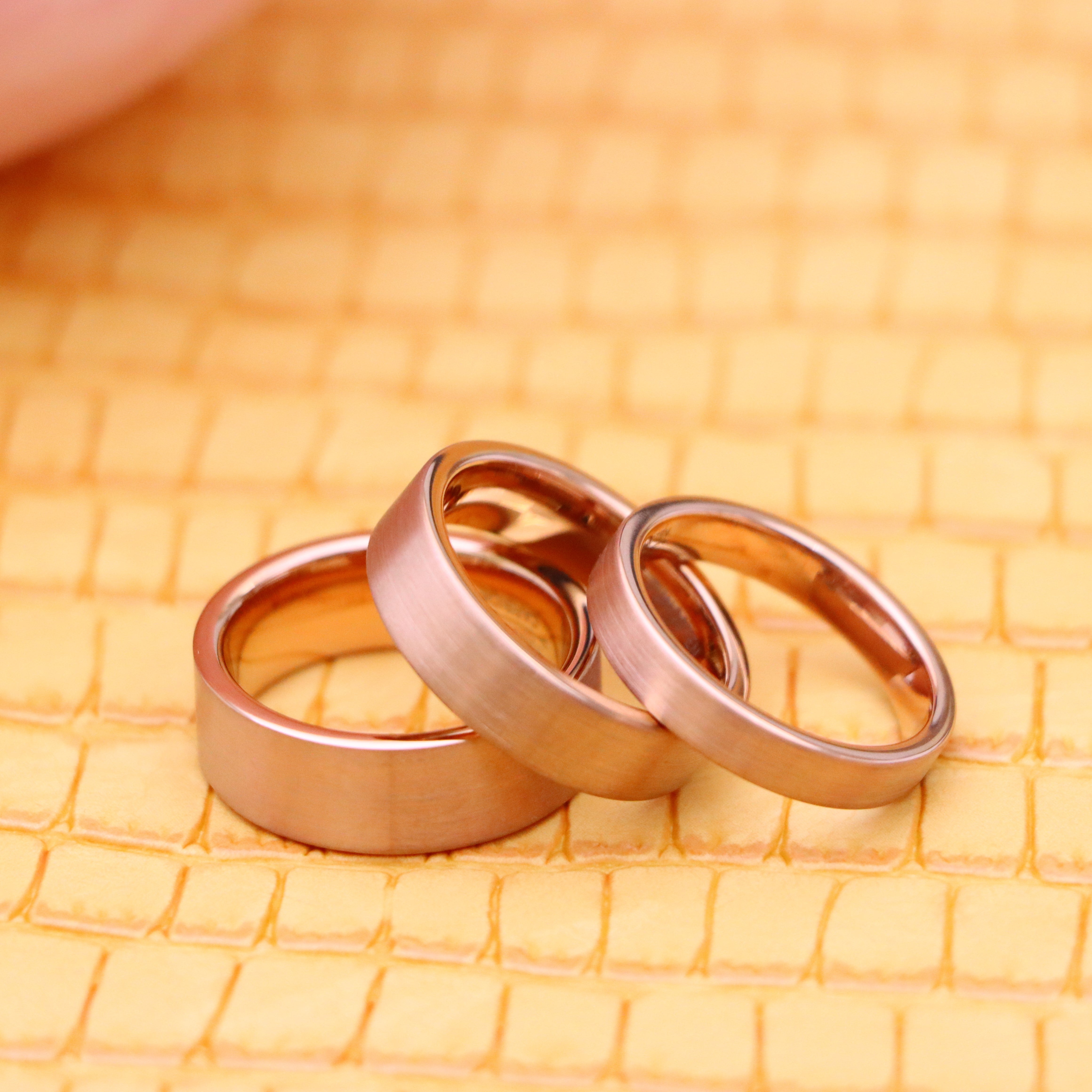 ROSE GOLD IP Plated Brushed Pipe Cut Band Tungsten Ring - Labhu USA