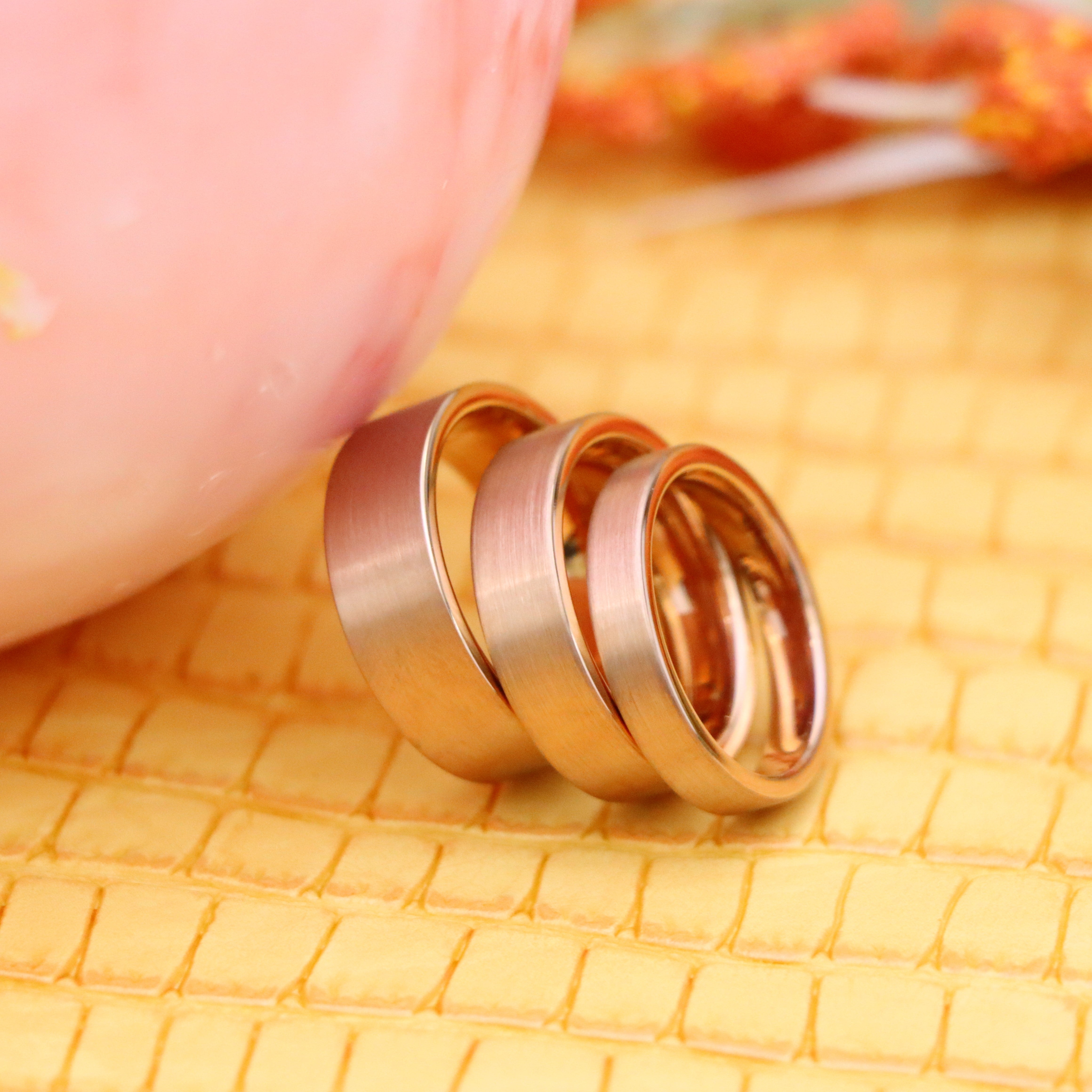 ROSE GOLD IP Plated Brushed Pipe Cut Band Tungsten Ring - Labhu USA