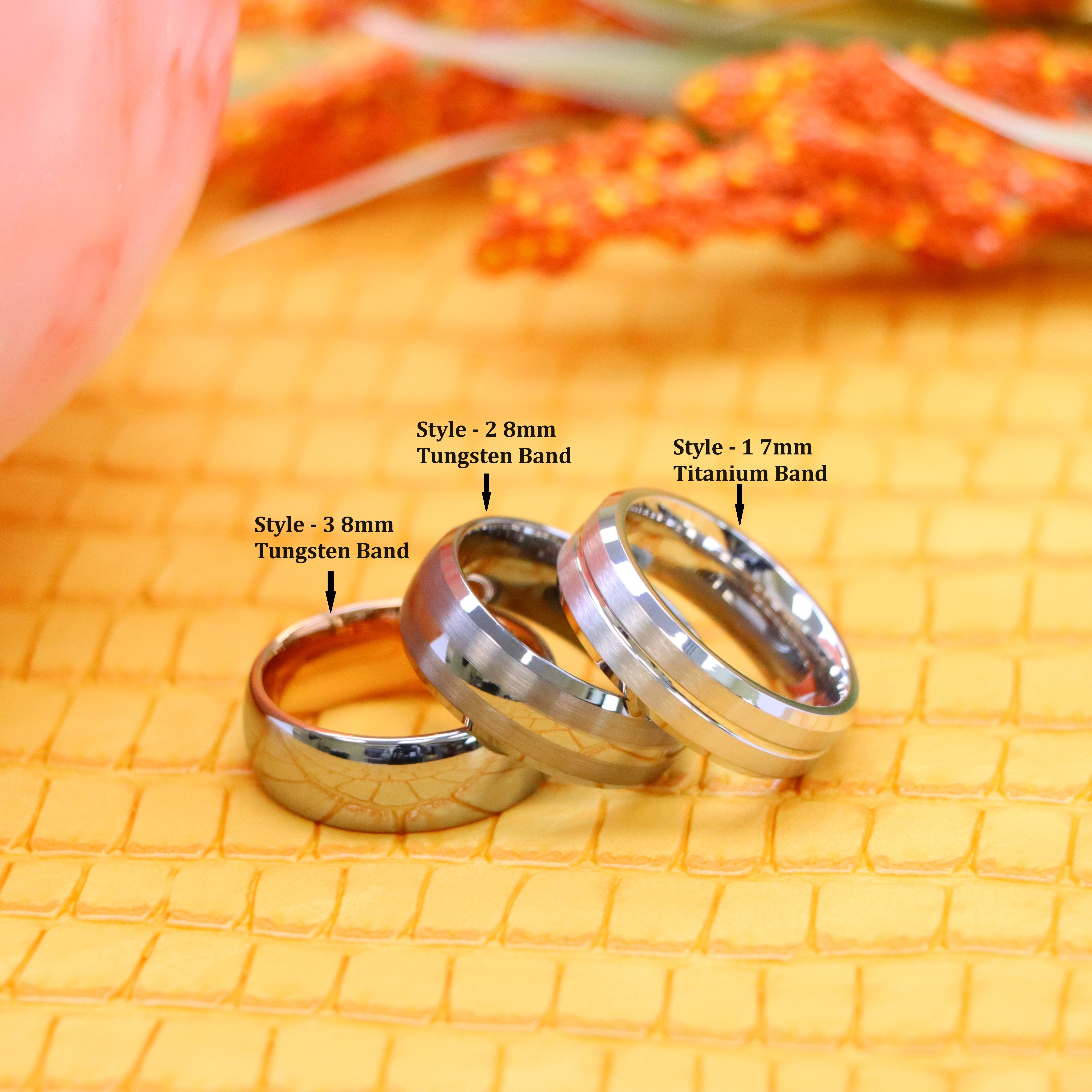 White IP Plated Titanium Ring Domed Brushed Center Stepped Edge, Rose Gold IP Plated Inside & Gun Metal High Polished Center Tungsten Ring - Labhu USA