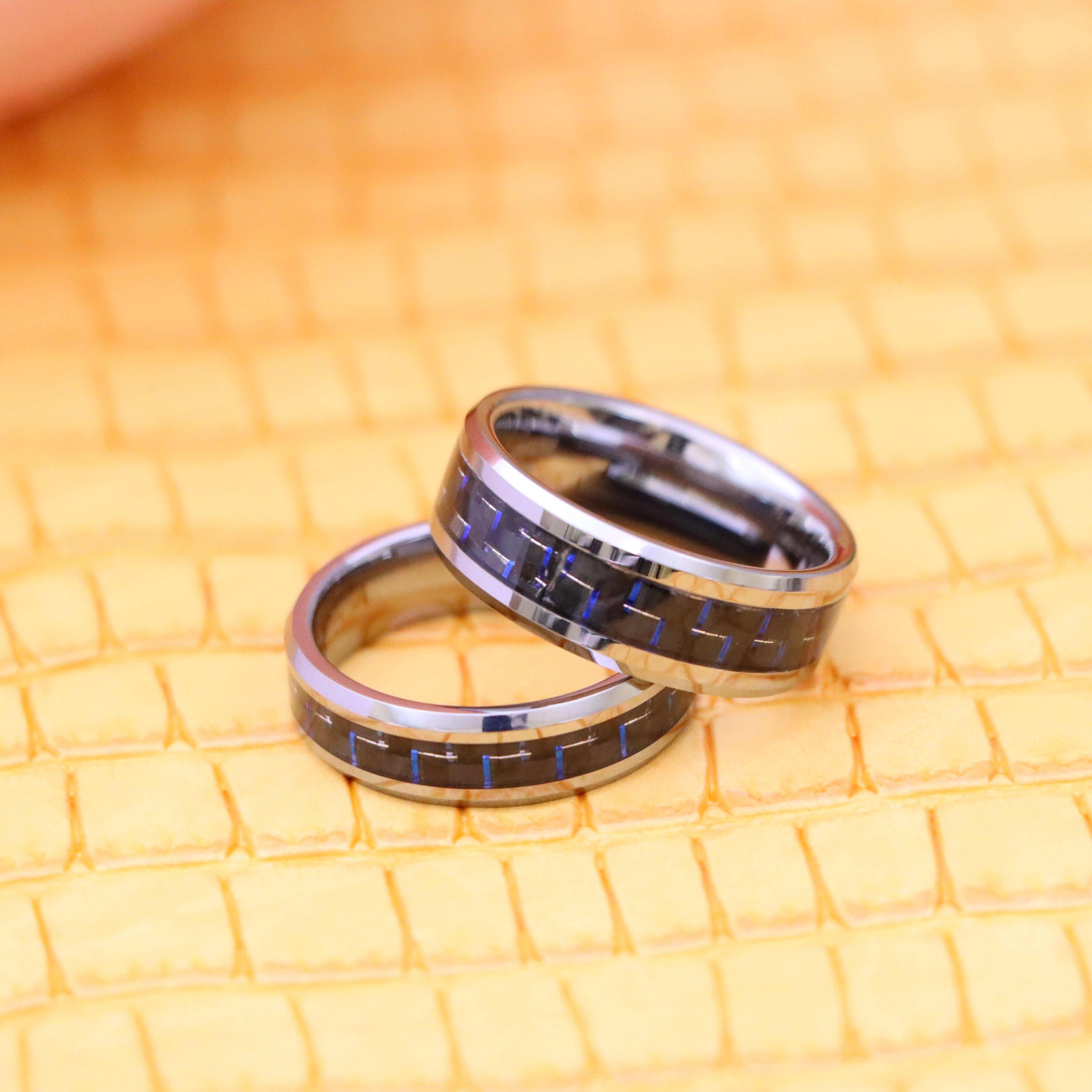 Black & Blue Carbon Fiber Inlay Tungsten Ring - Labhu USA