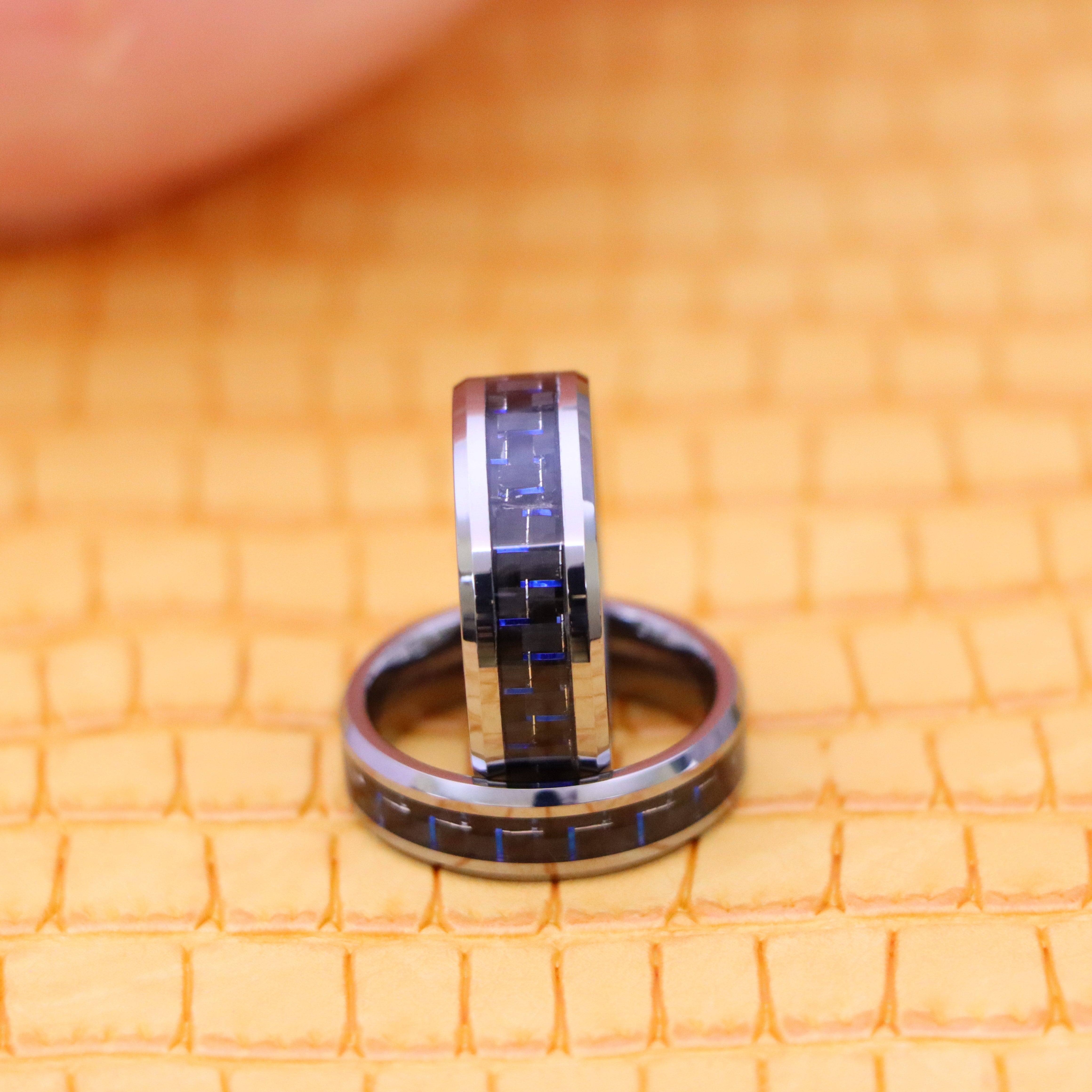 Black & Blue Carbon Fiber Inlay Tungsten Ring - Labhu USA