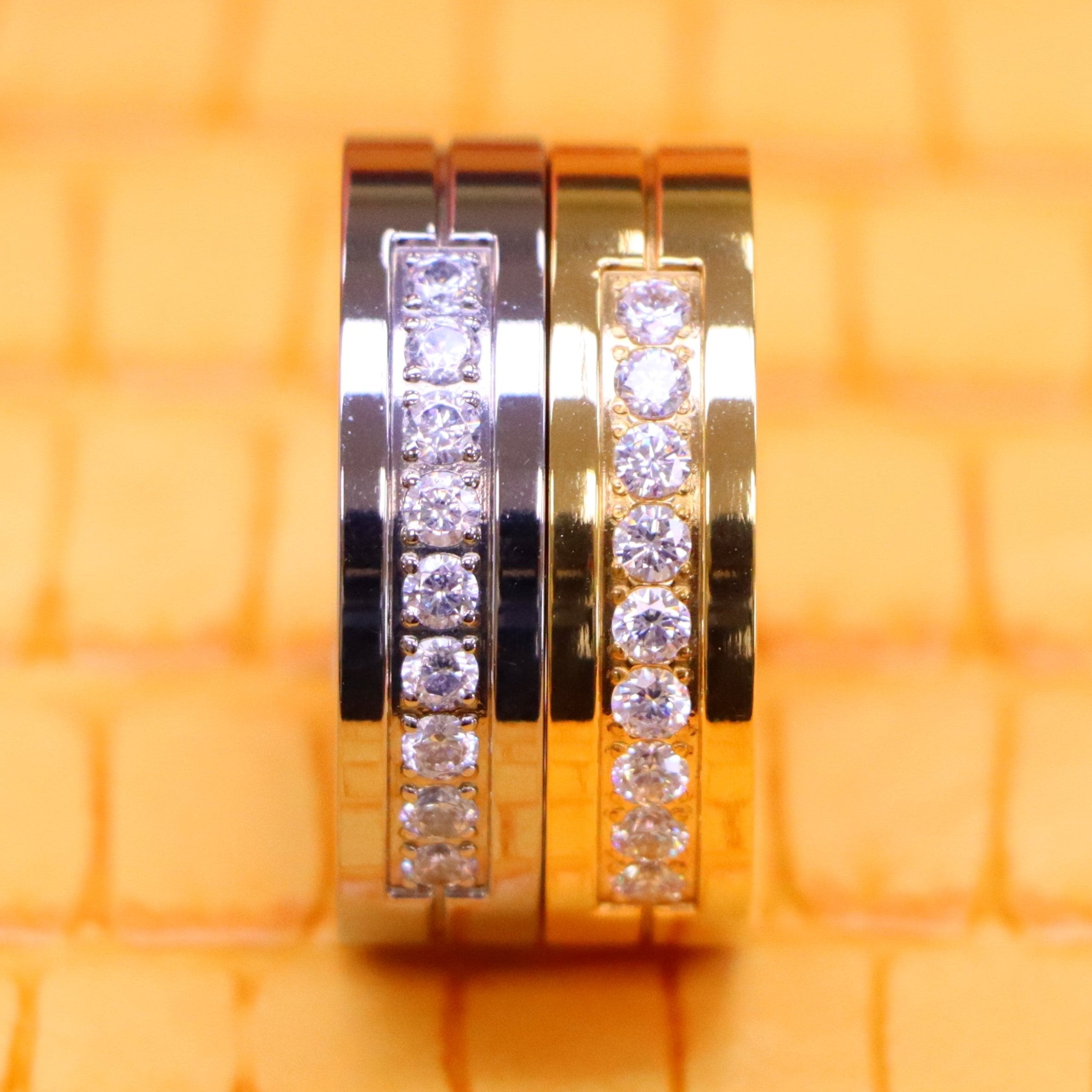 6mm Titanium and yellow Black Rings with 10 white CZ Stones - Men's Titanium Jewelry