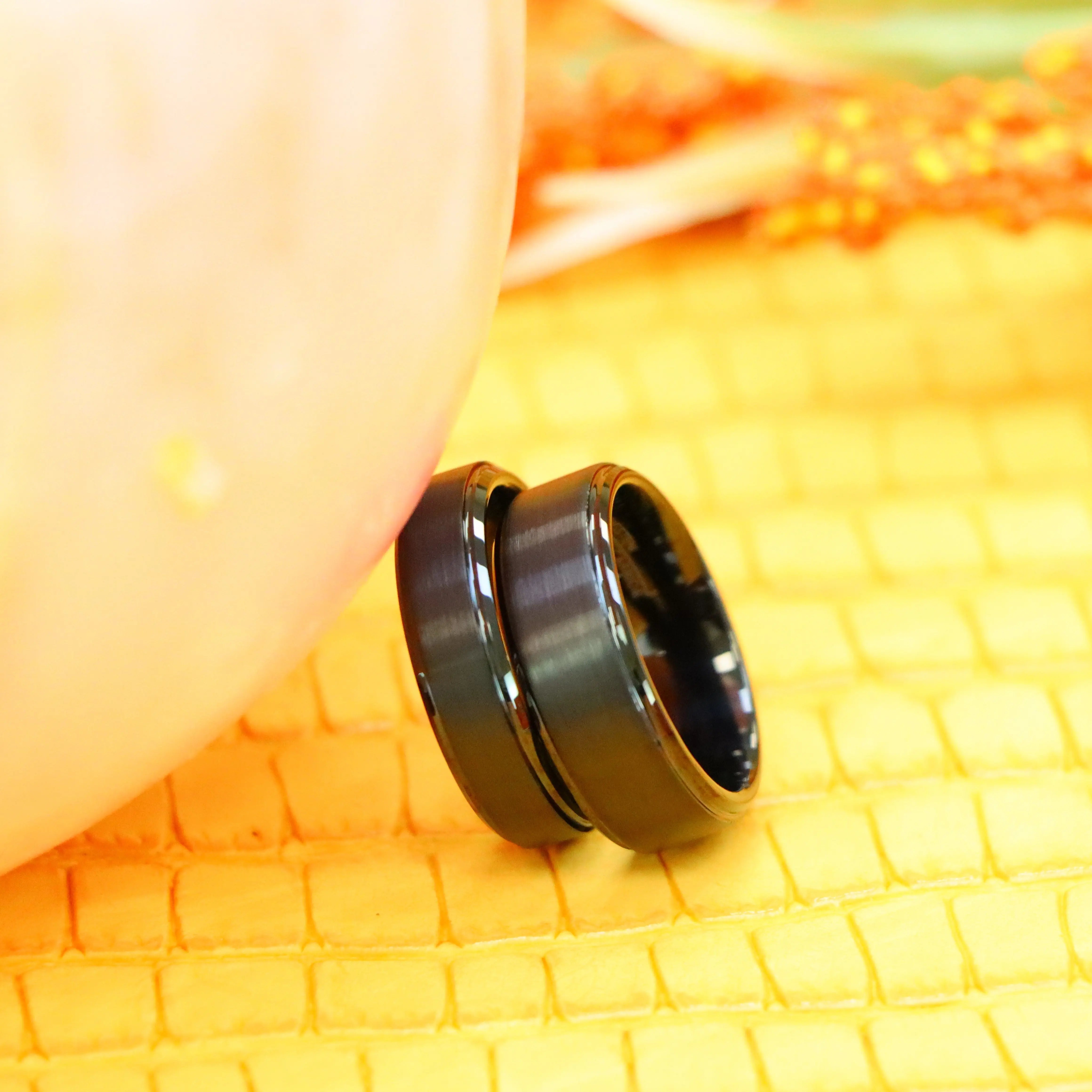 Flat Brushed Center with High Polish Stepped Edge Tungsten Ring - Labhu USA