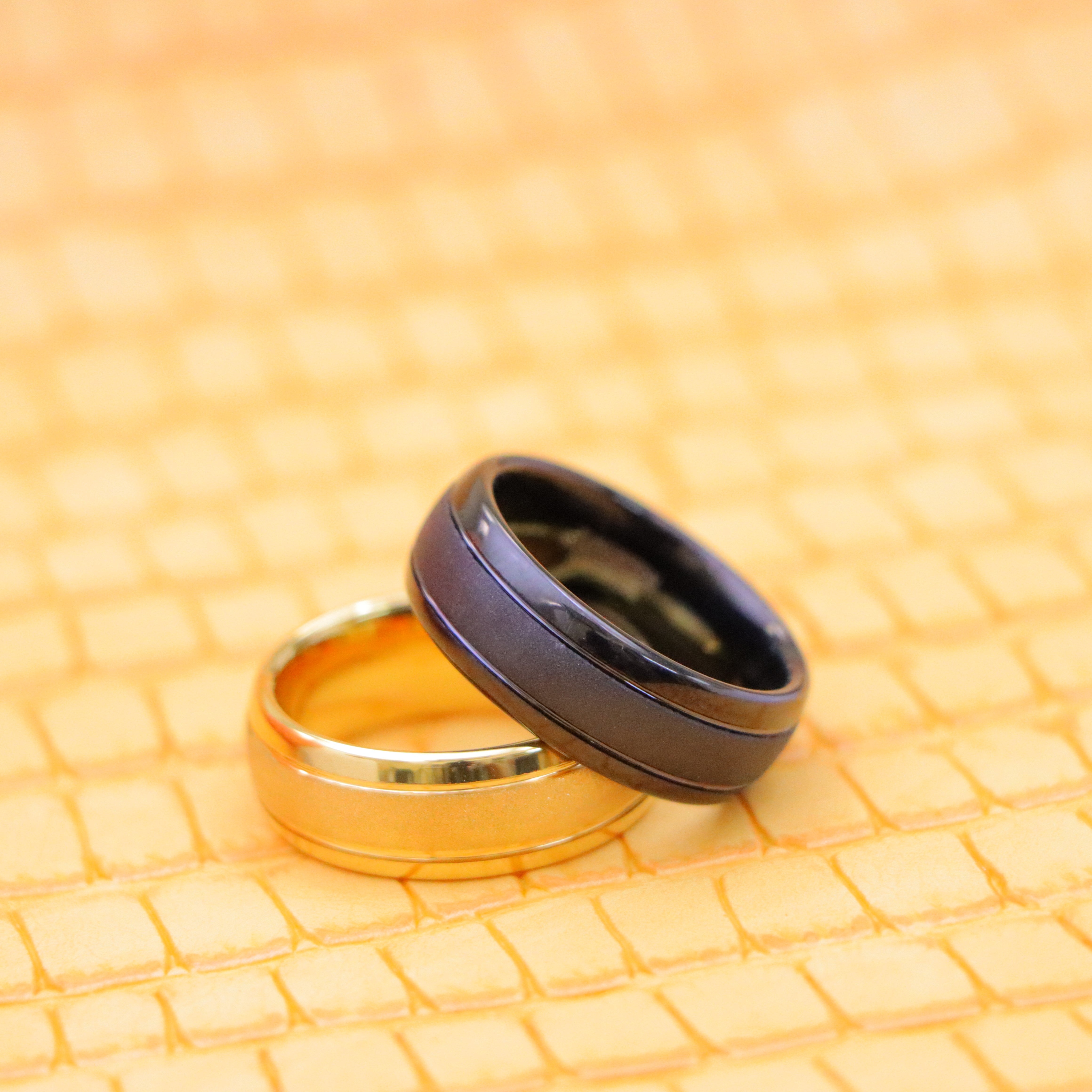 Yellow Gold IP/Black IP Sandstone Finish Tungsten Ring - Labhu USA
