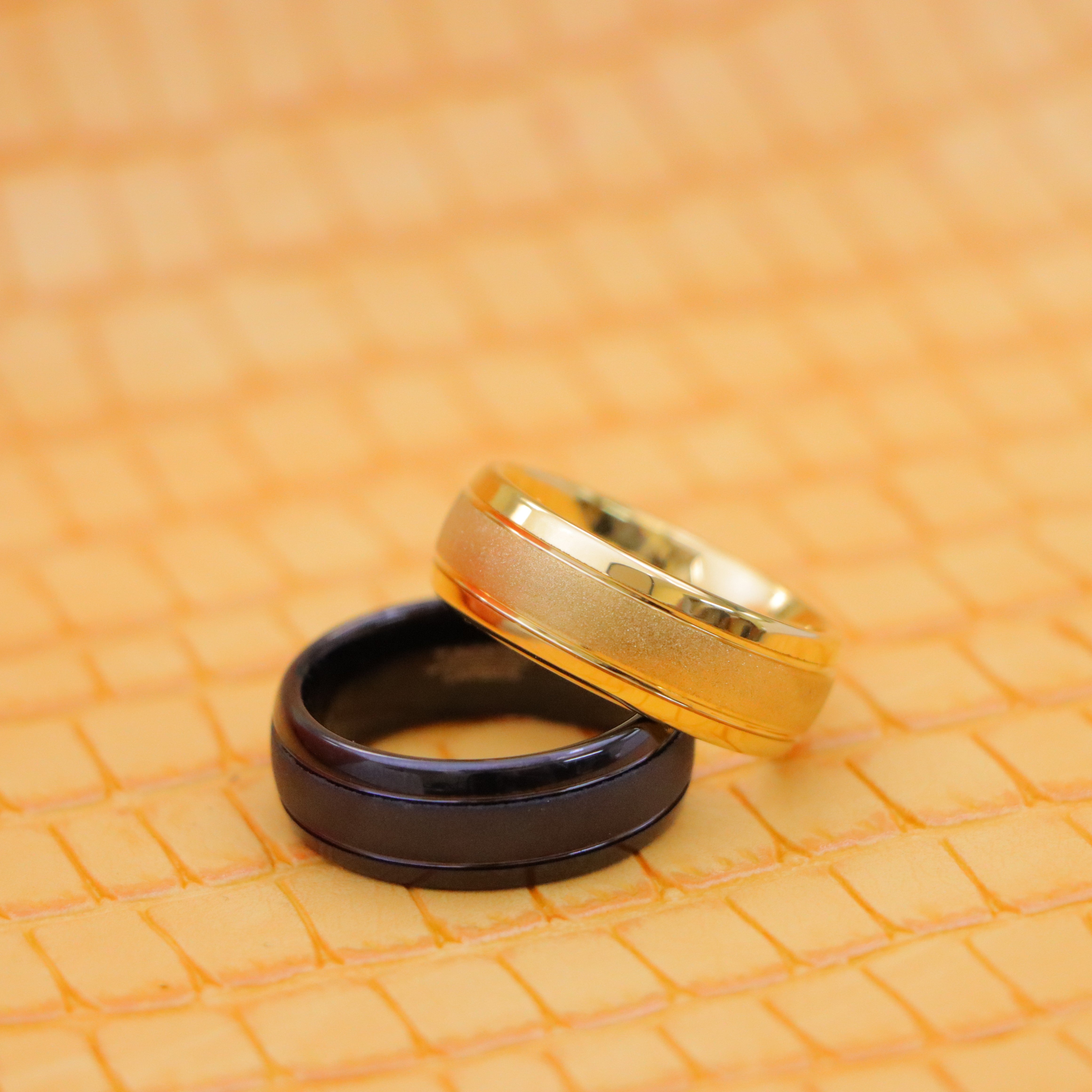 Yellow Gold IP/Black IP Sandstone Finish Tungsten Ring - Labhu USA